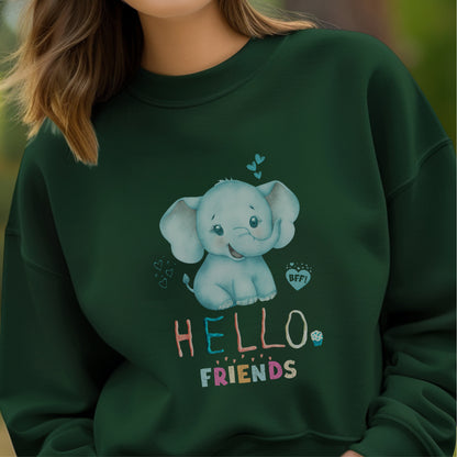 Hello Friends BFF - Cute Elephant Friendship Kindness Greeting Statement Artwork