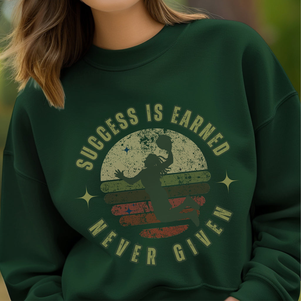 Success Is Earned Never Given - Basketball Retro Sports Motivation Statement Artwork