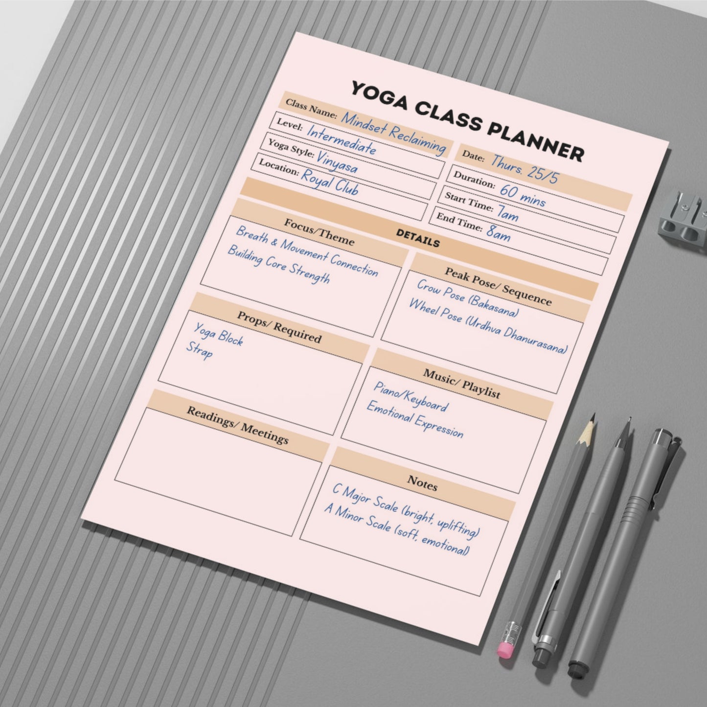 Yoga Class Planner- Gold Theme