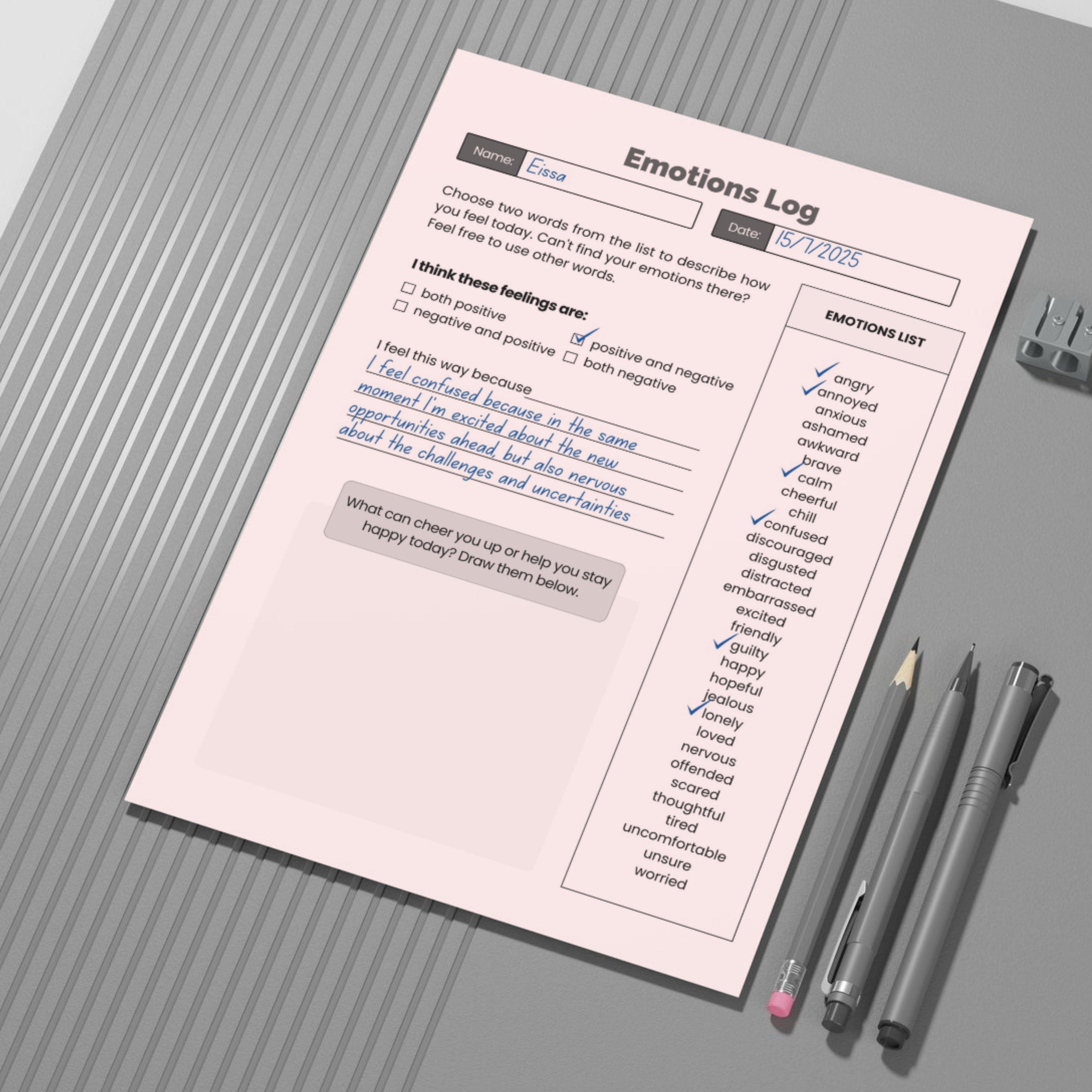 Emotion Log Paper Sheet PDF