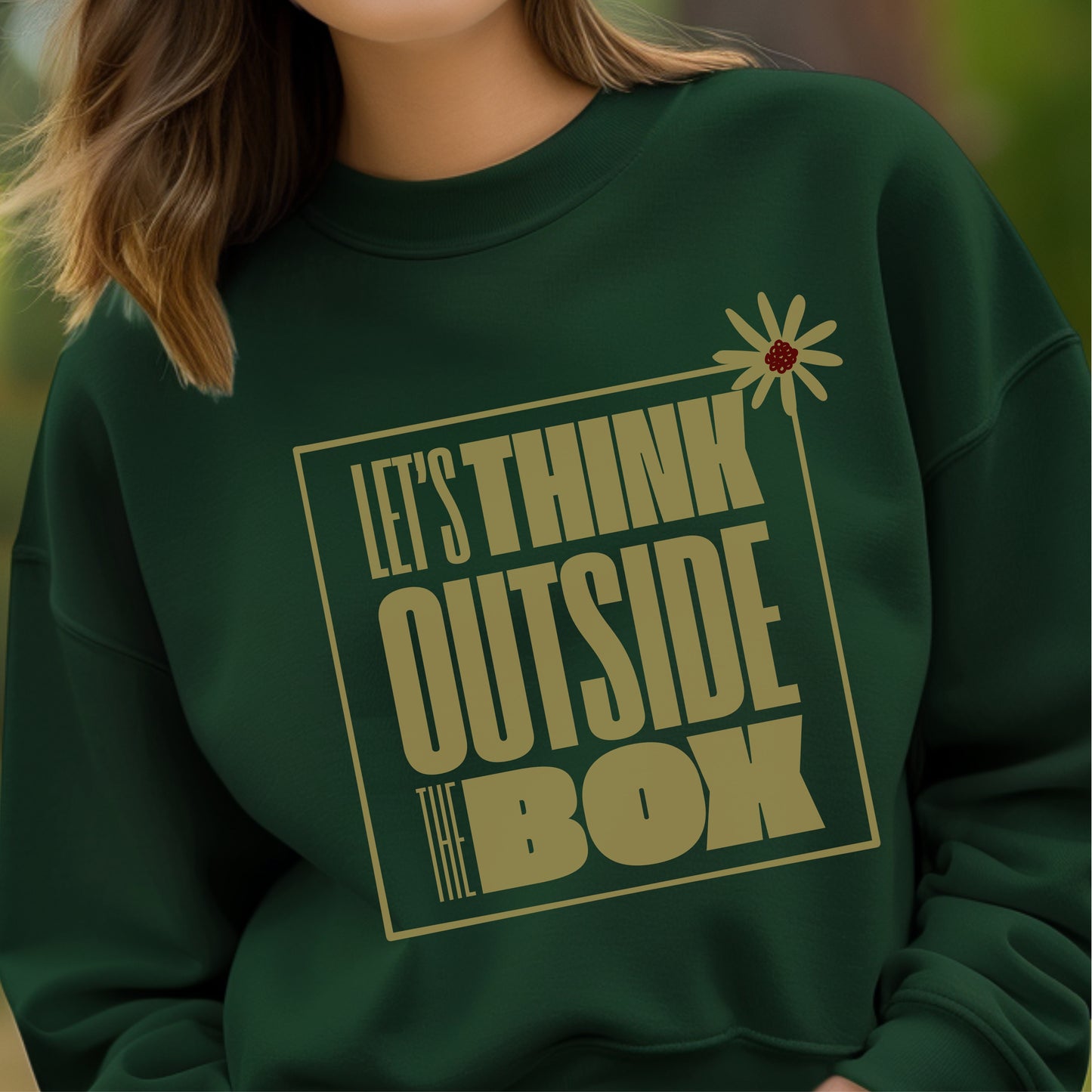 Let's Think Outside The Box - Bold Typography Daisy Flower Creative Mindset Statement Artwork