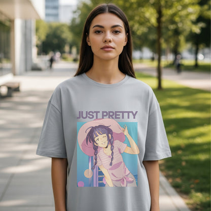 Just Pretty - Cute Anime Girl with Purple Braids Kawaii Aesthetic Illustration