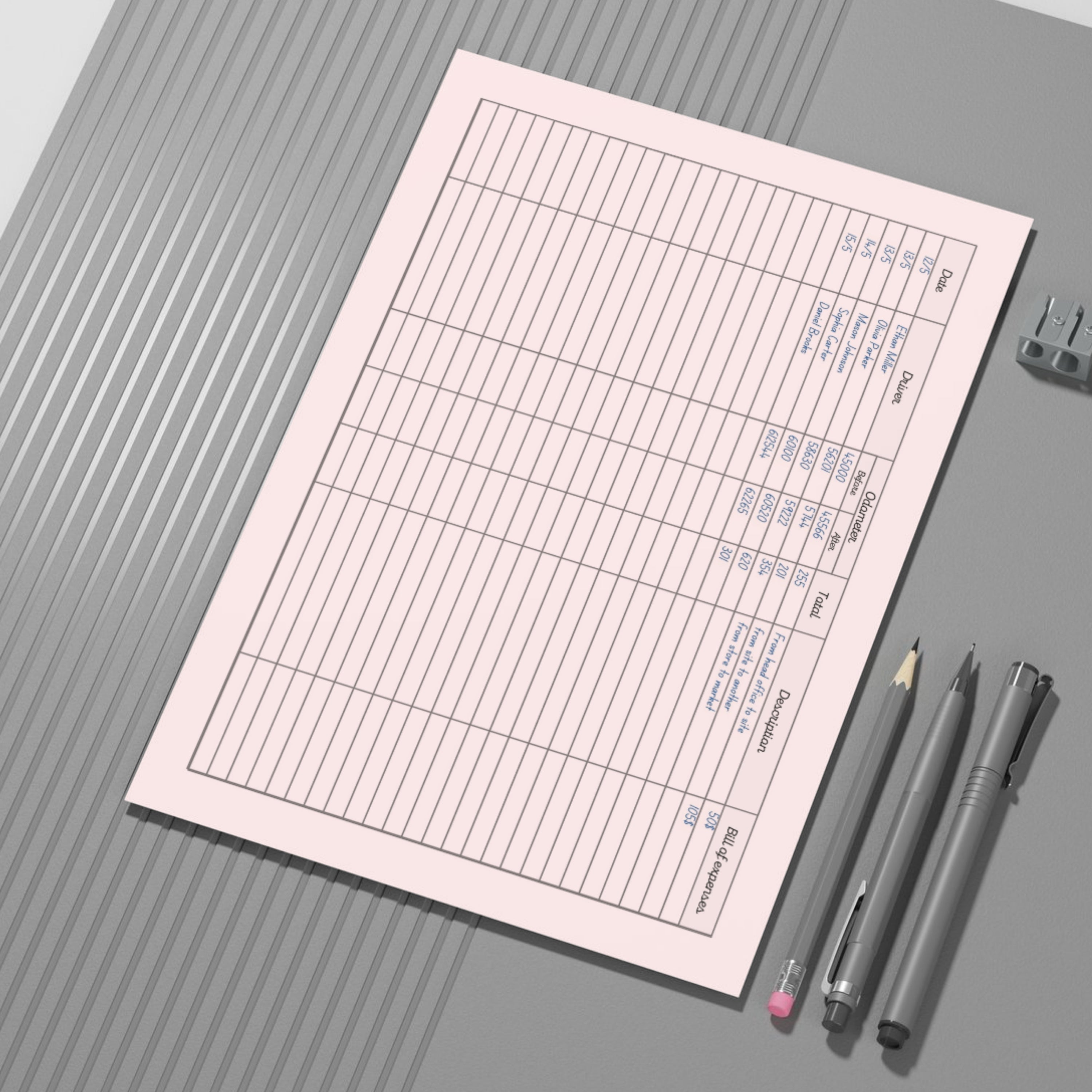 Mileage Tracker + Driver Card Paper Sheets x2