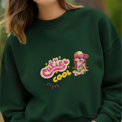 Cutie Cool - Retro Girl Relaxing with Sunglasses Pink Yellow Groovy Illustration