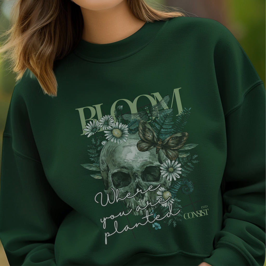 Bloom Where You Are Planted - Skull Butterfly Nature Growth Statement Artwork