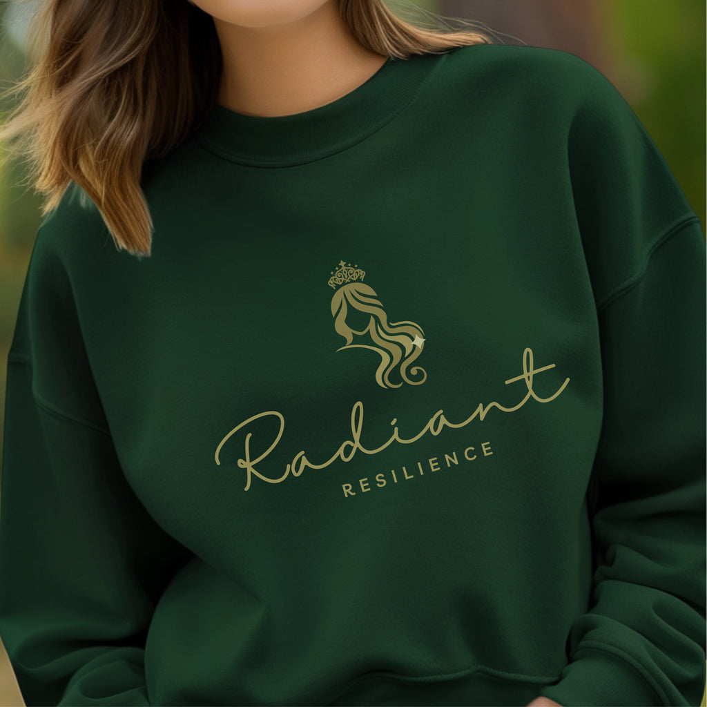 Radiant Resilience - Crown Silhouette Woman Elegant Script Strength Statement Artwork