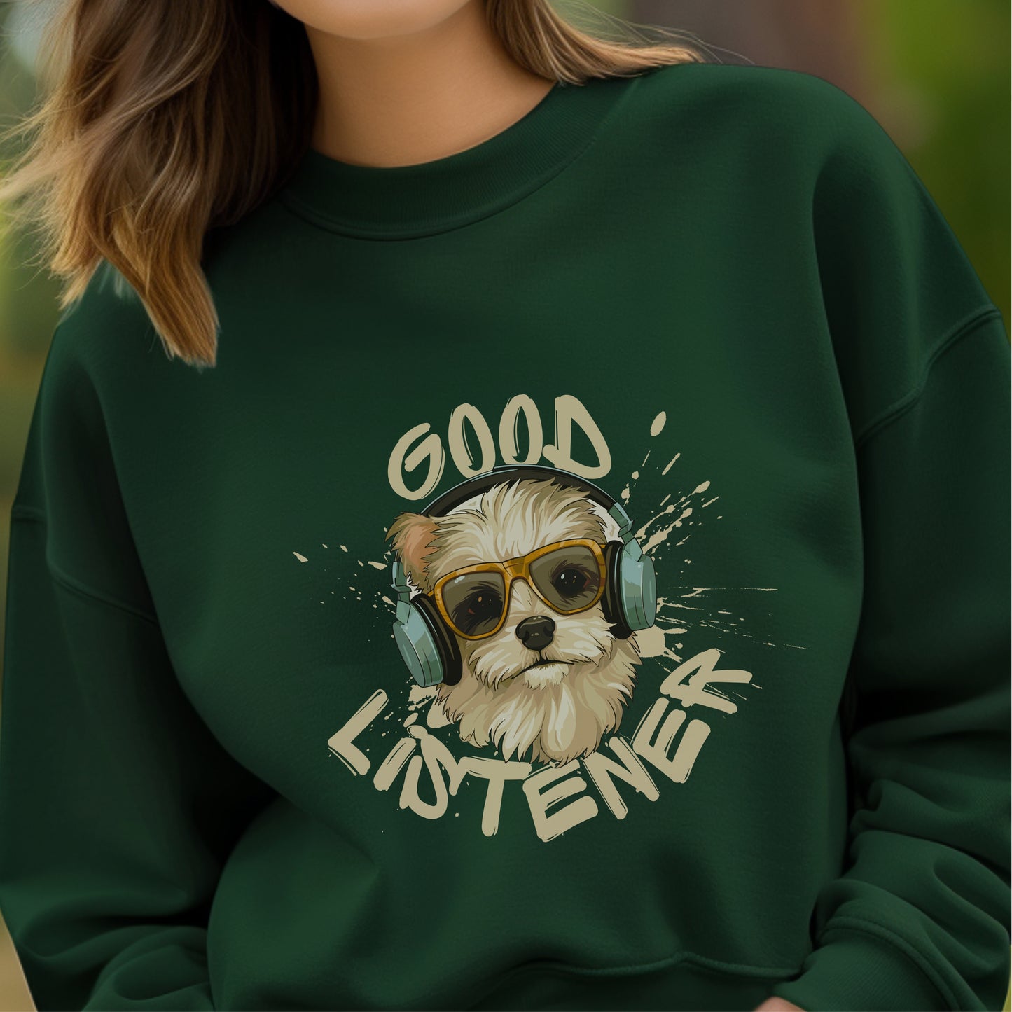 Good Listener - Cool Dog Headphones Music Humor Statement Artwork