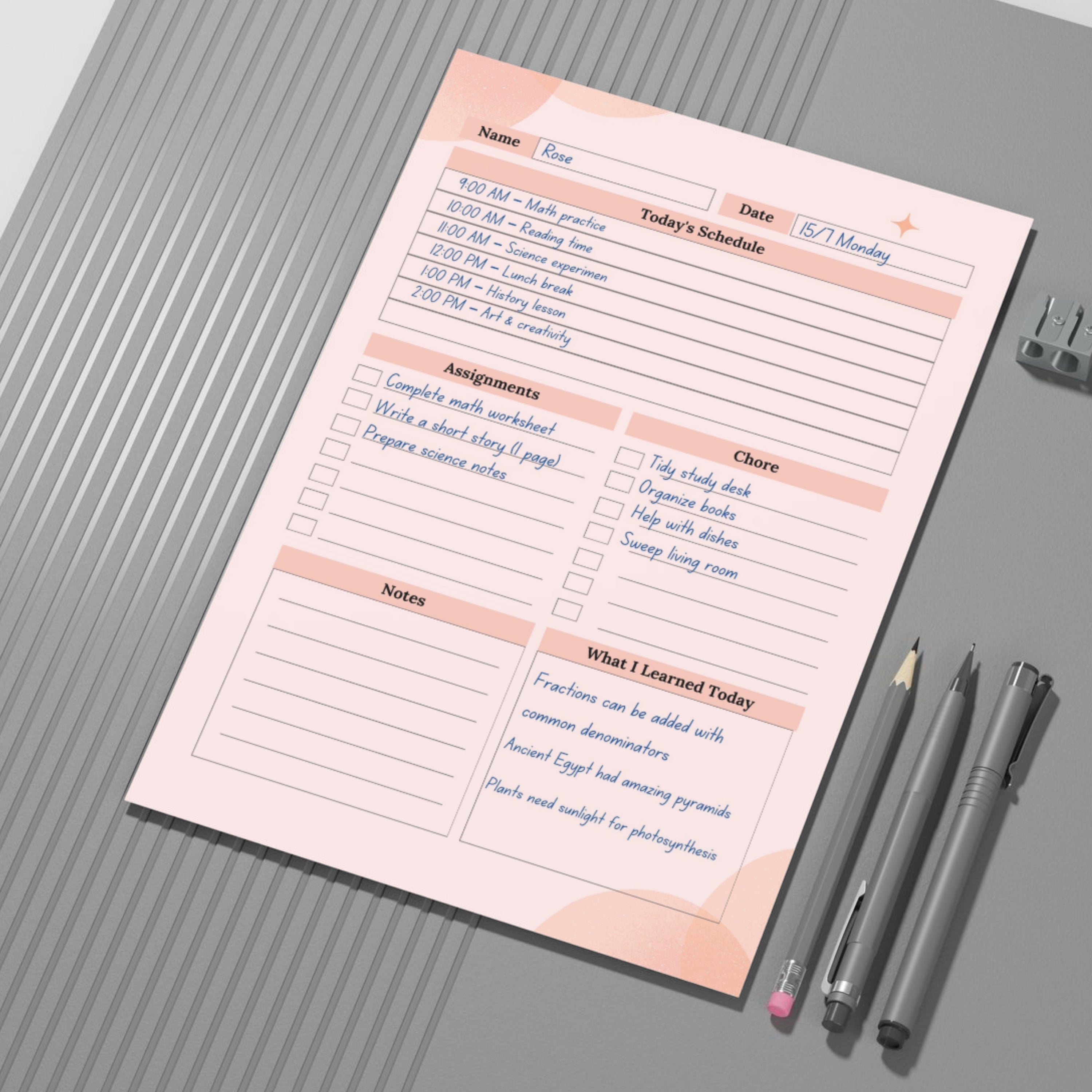 Home School Planner Grey+Pink Theme