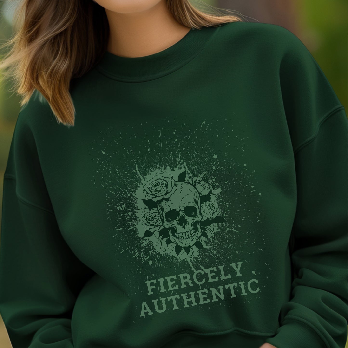 Fiercely Authentic - Skull with Roses Splatter Art Dark Feminine Truth Statement Artwork