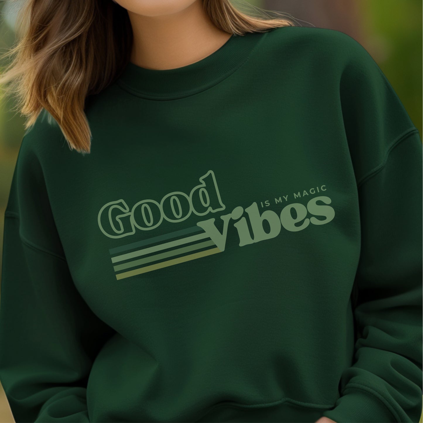 Good Vibes Is My Magic - Retro Striped Typography Positivity Mantra Statement Artwork