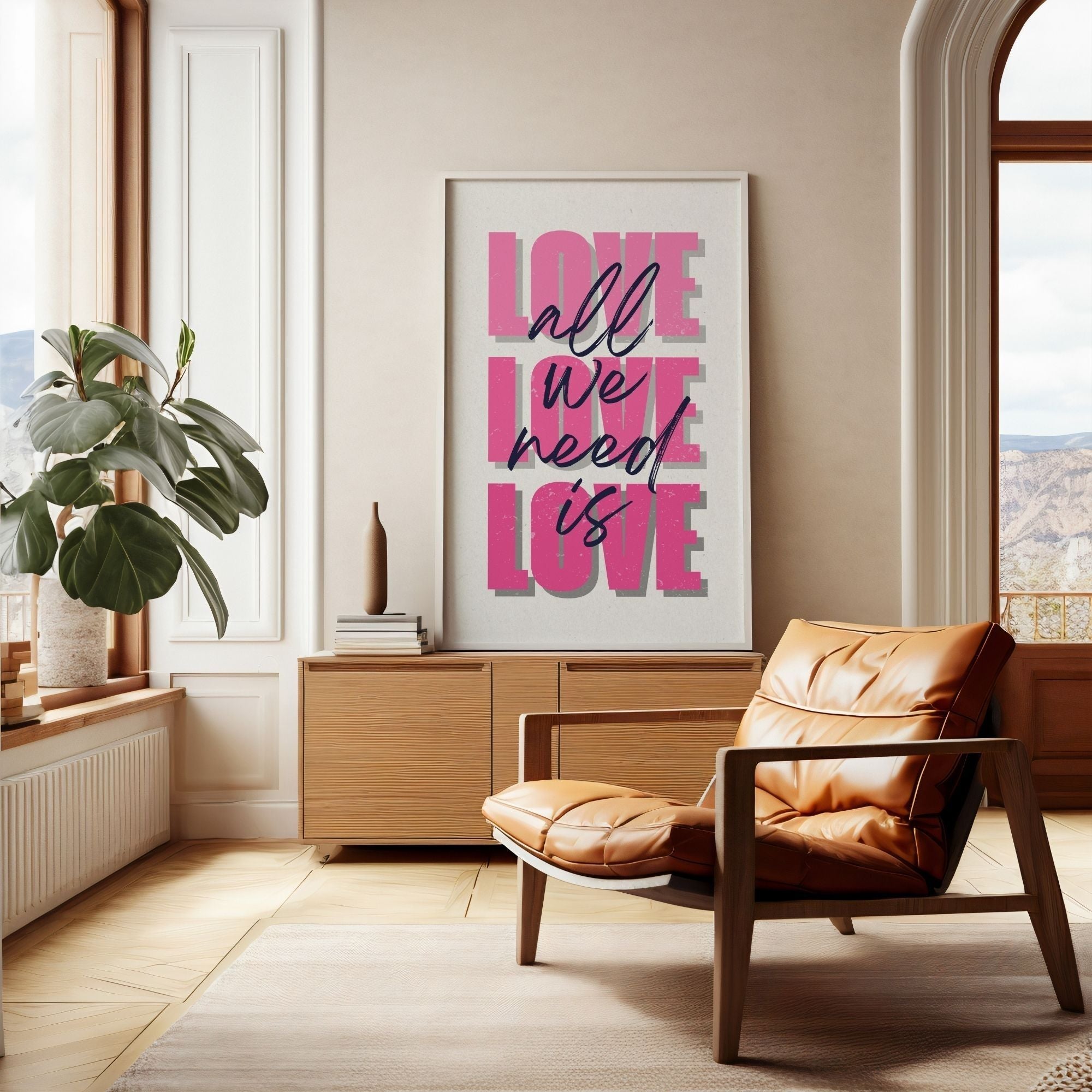All We Need Is Love - Bold Pink Typography Wall Art | Modern Love Statement Poster