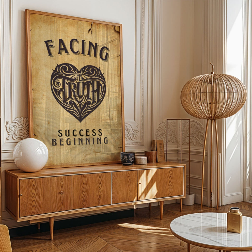 Facing Truth - Vintage Motivational Wall Art with Heart Design