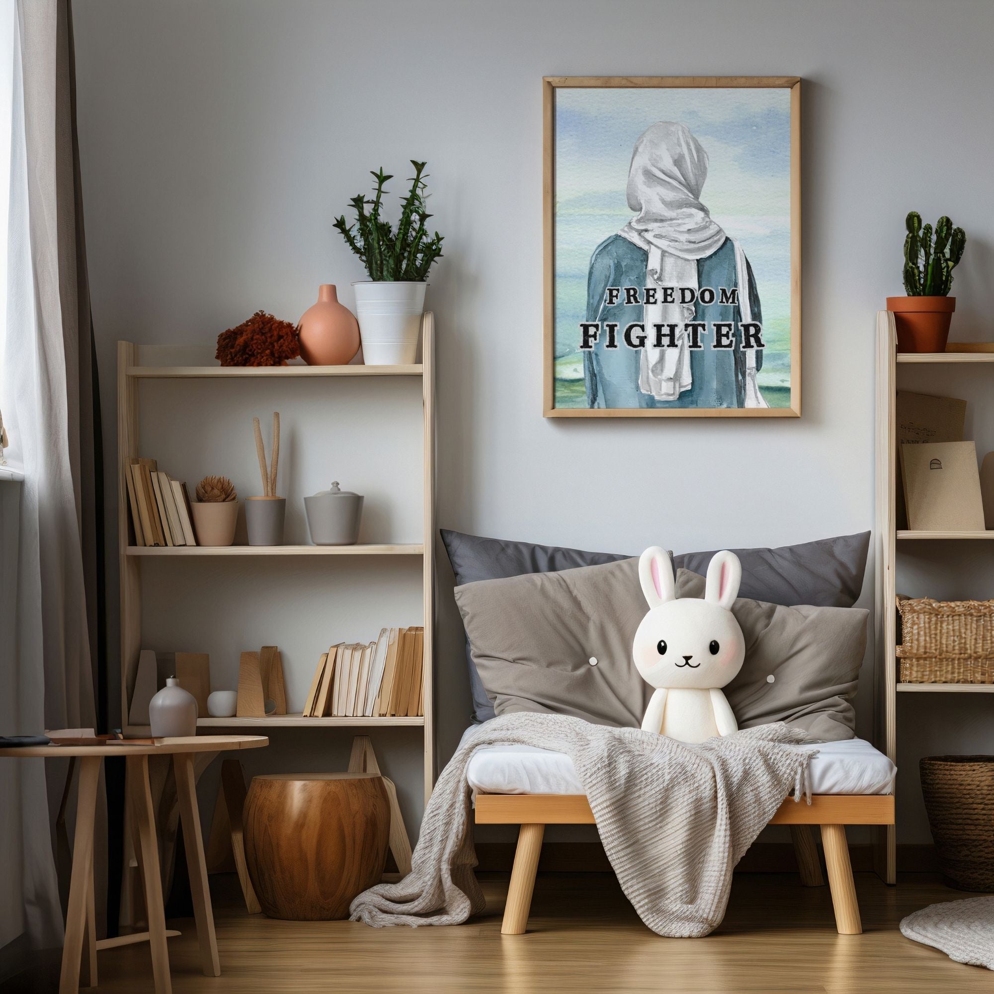 Freedom Fighter - Watercolor Empowerment Muslim Woman Portrait