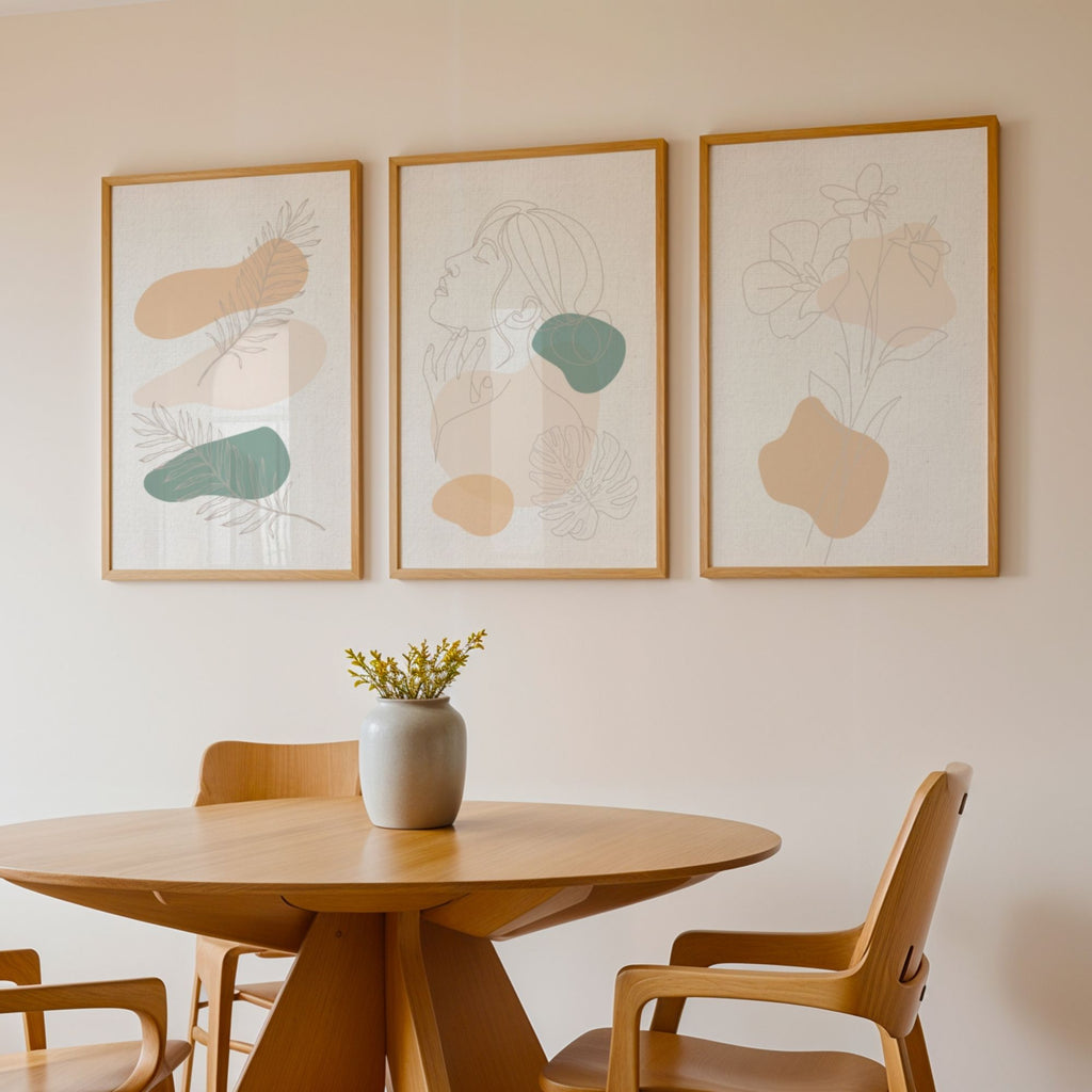 Minimalist Botanical Abstract Art Set - 3-Piece Line Drawing Wall Art Collection | Modern Organic Shapes
