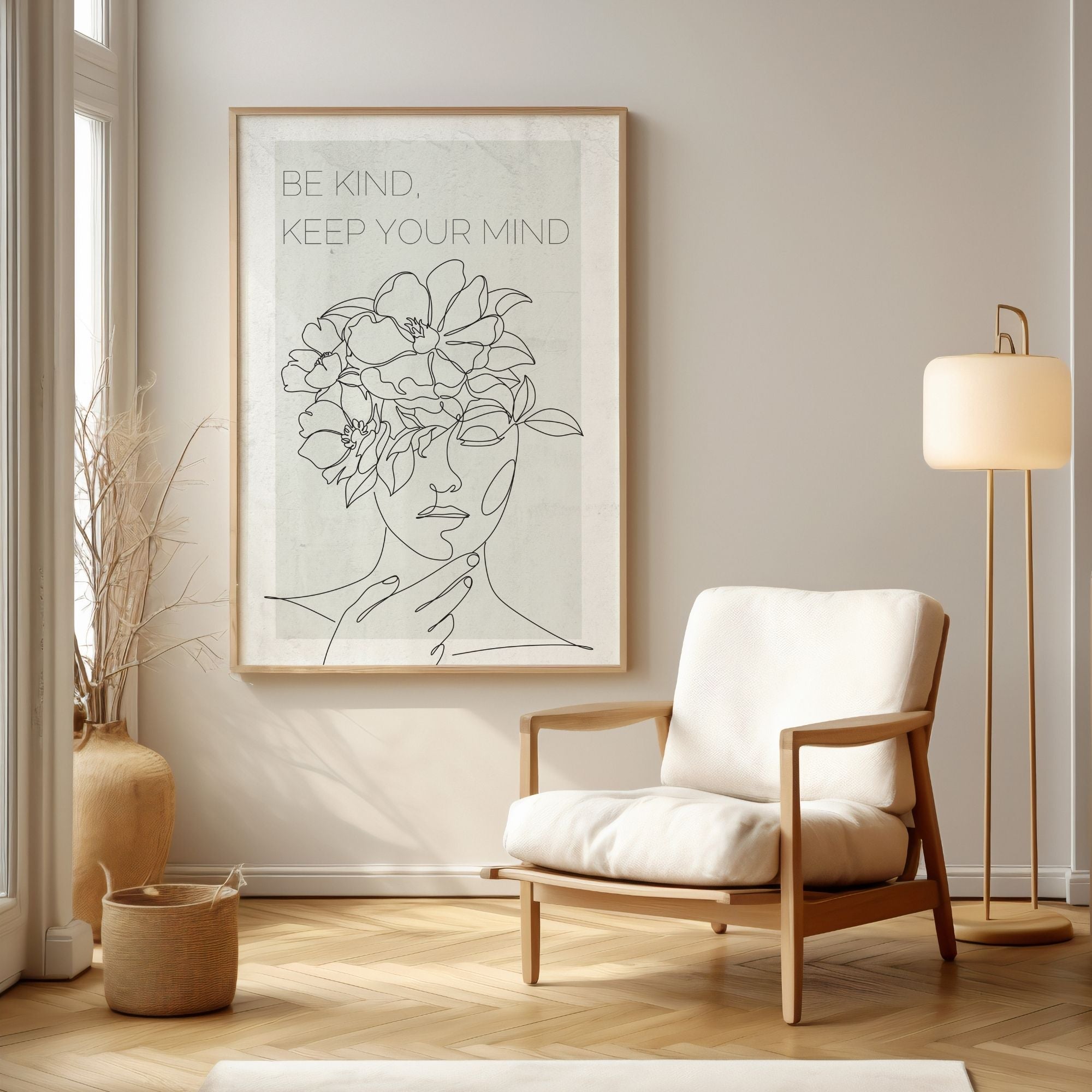 Be Kind Keep Your Mind - Mental Wellness Floral Head Wall Art