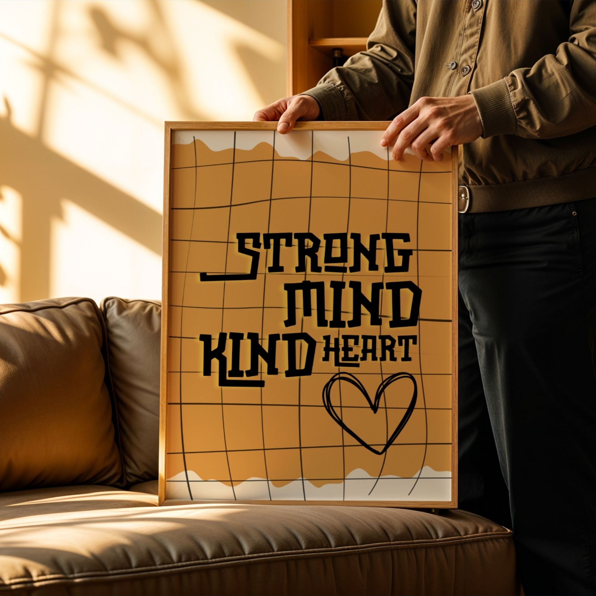 Strong Mind Kind Heart - Modern Abstract Grid Wall Art