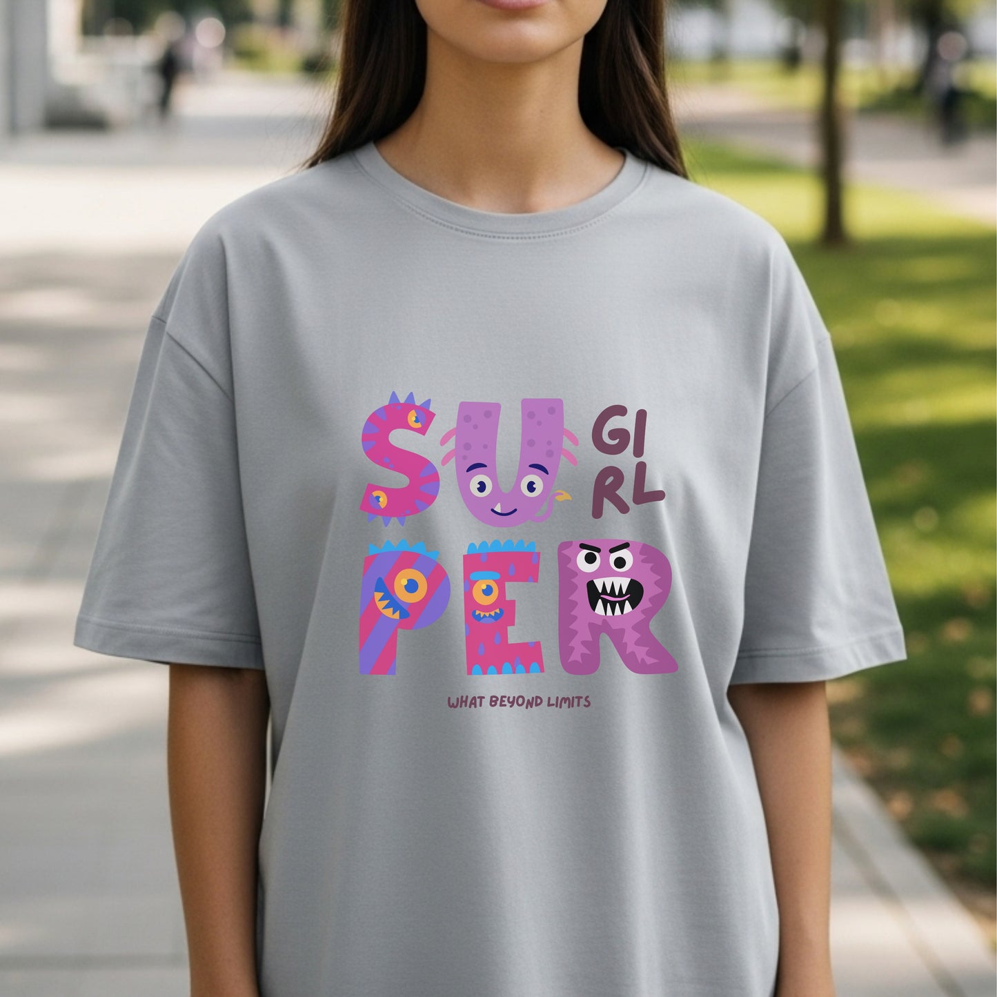 Super Girl What Beyond Limits - Cute Monster Empowerment Kids Statement Artwork