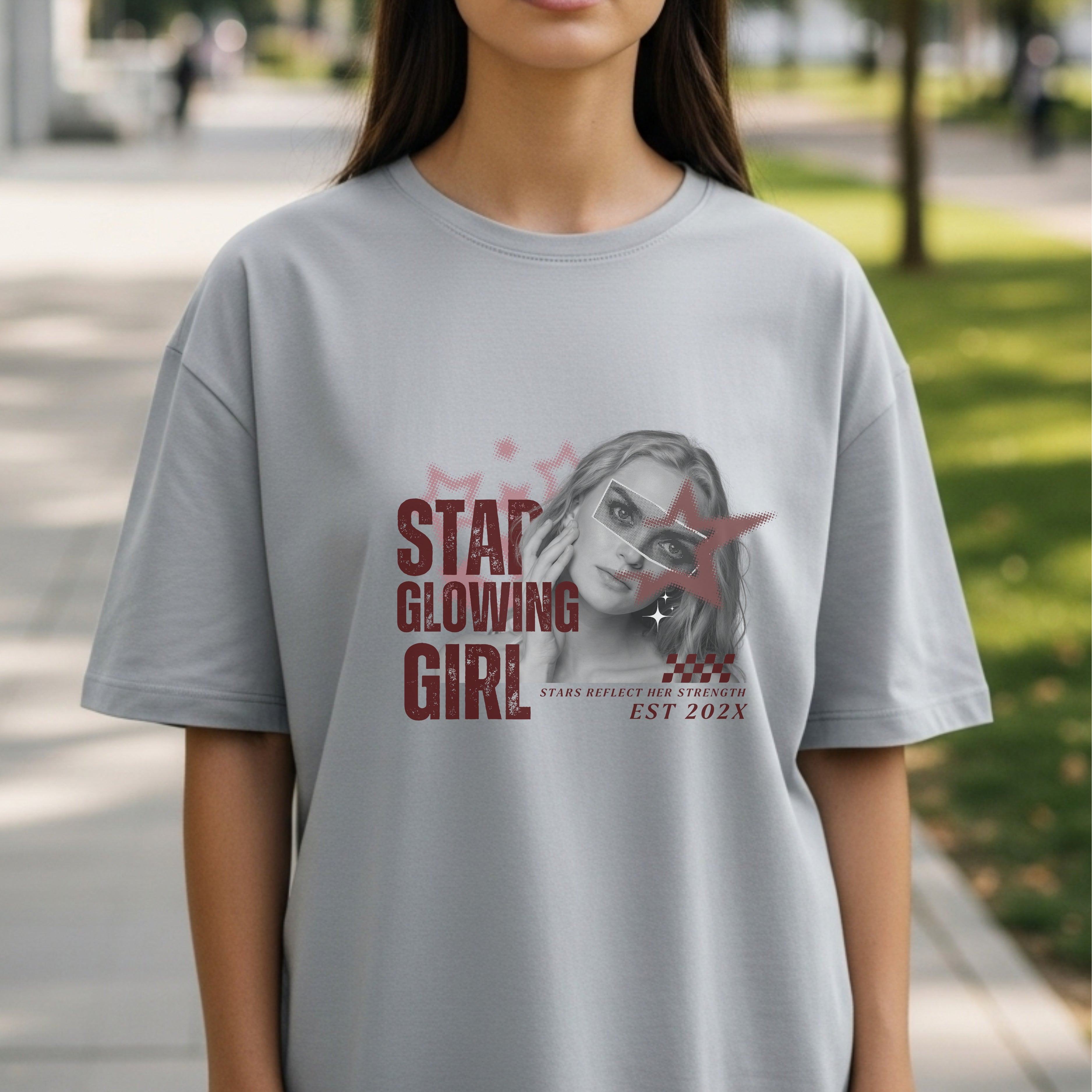 Star Glowing Girl Stars Reflect Her Strength - Y2K Pop Art Empowerment Statement Artwork