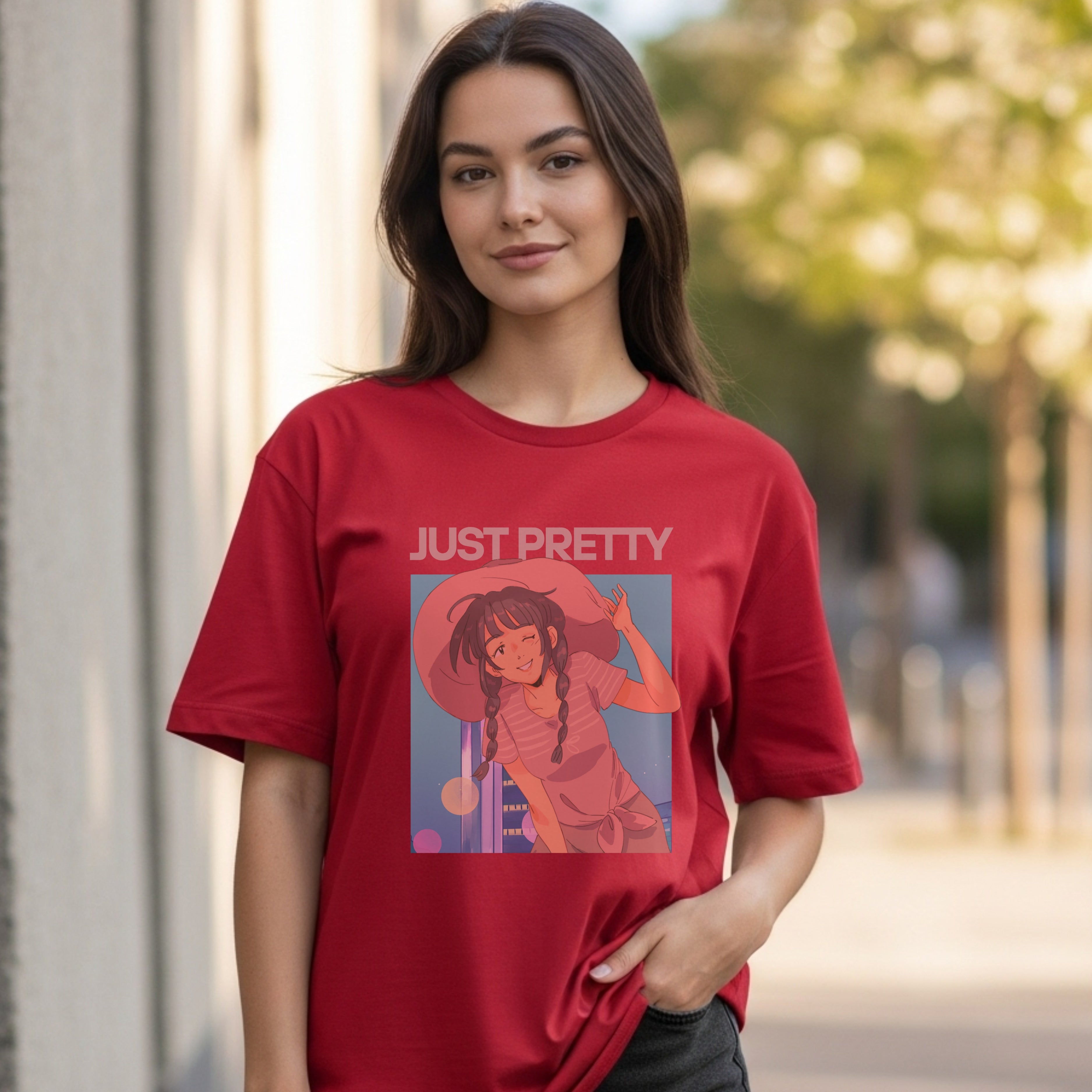 Just Pretty - Cute Anime Girl with Purple Braids Kawaii Aesthetic Illustration