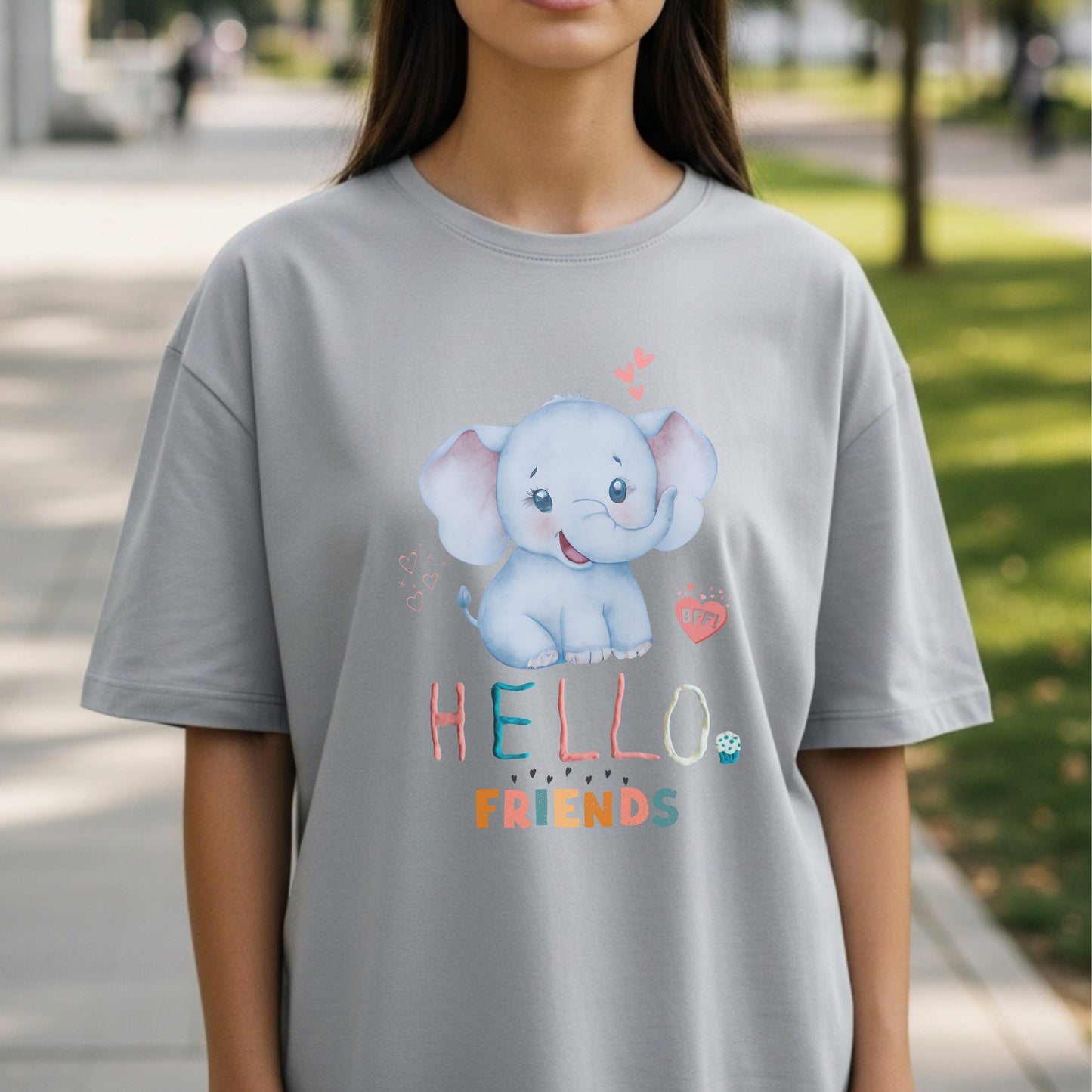 Hello Friends BFF - Cute Elephant Friendship Kindness Greeting Statement Artwork
