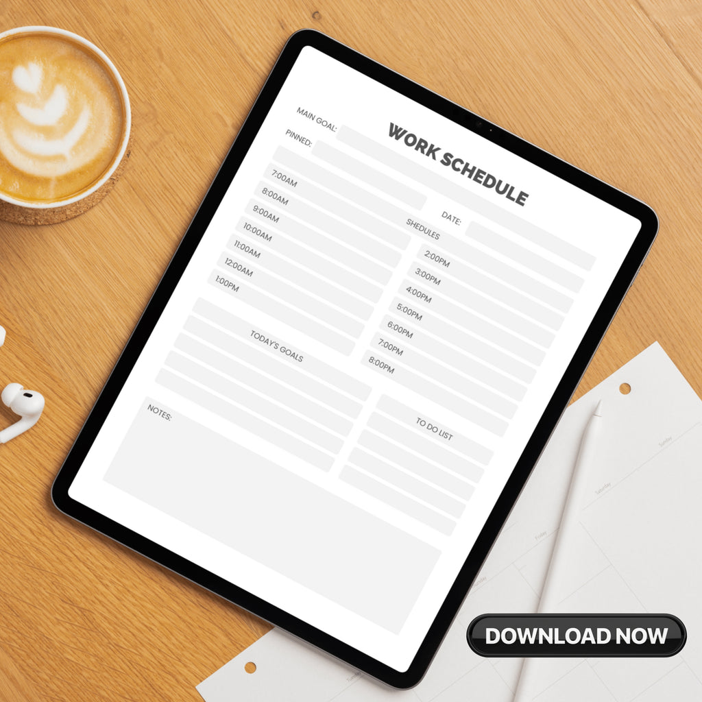 Daily Work Schedule Organizer Sheet
