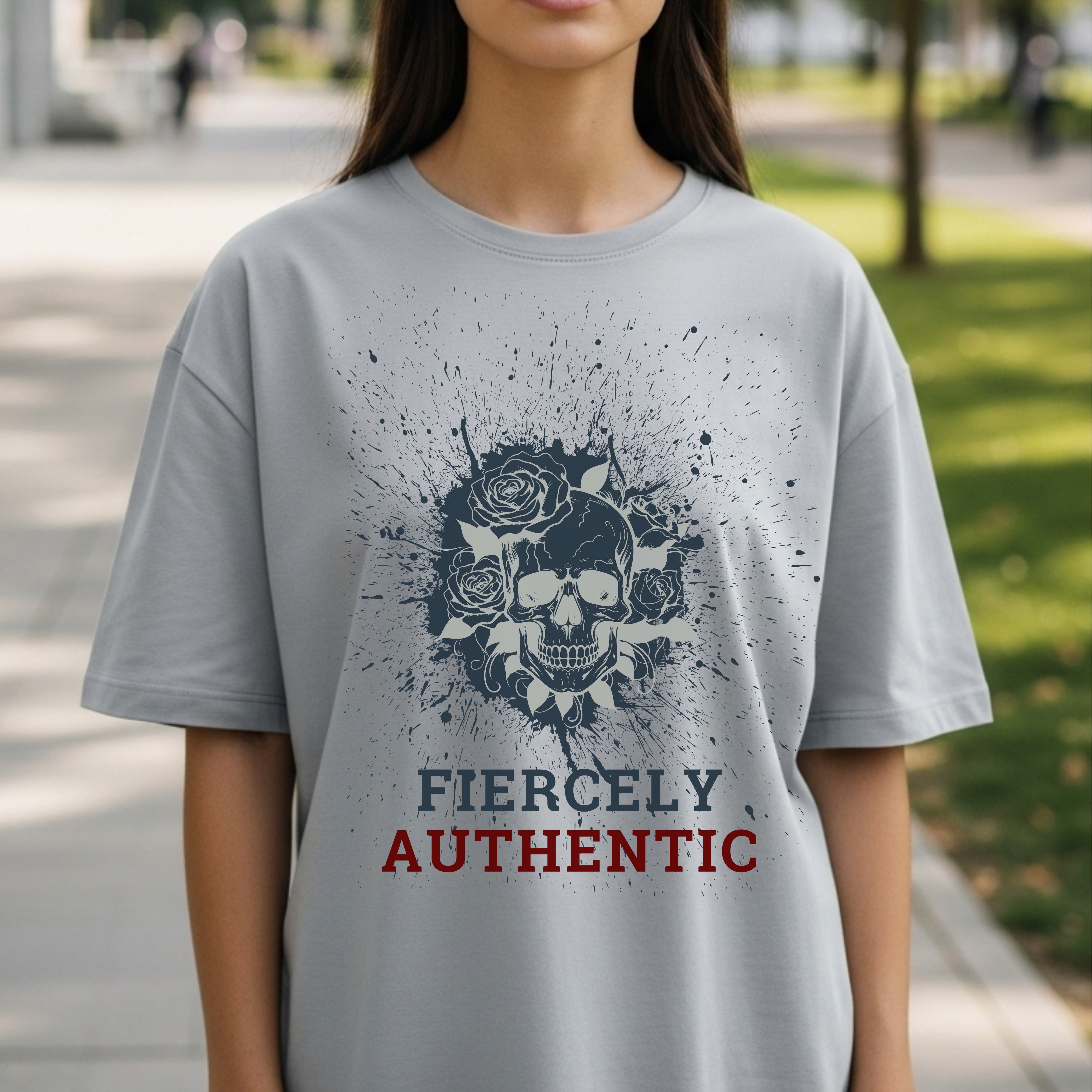 Fiercely Authentic - Skull with Roses Splatter Art Dark Feminine Truth Statement Artwork