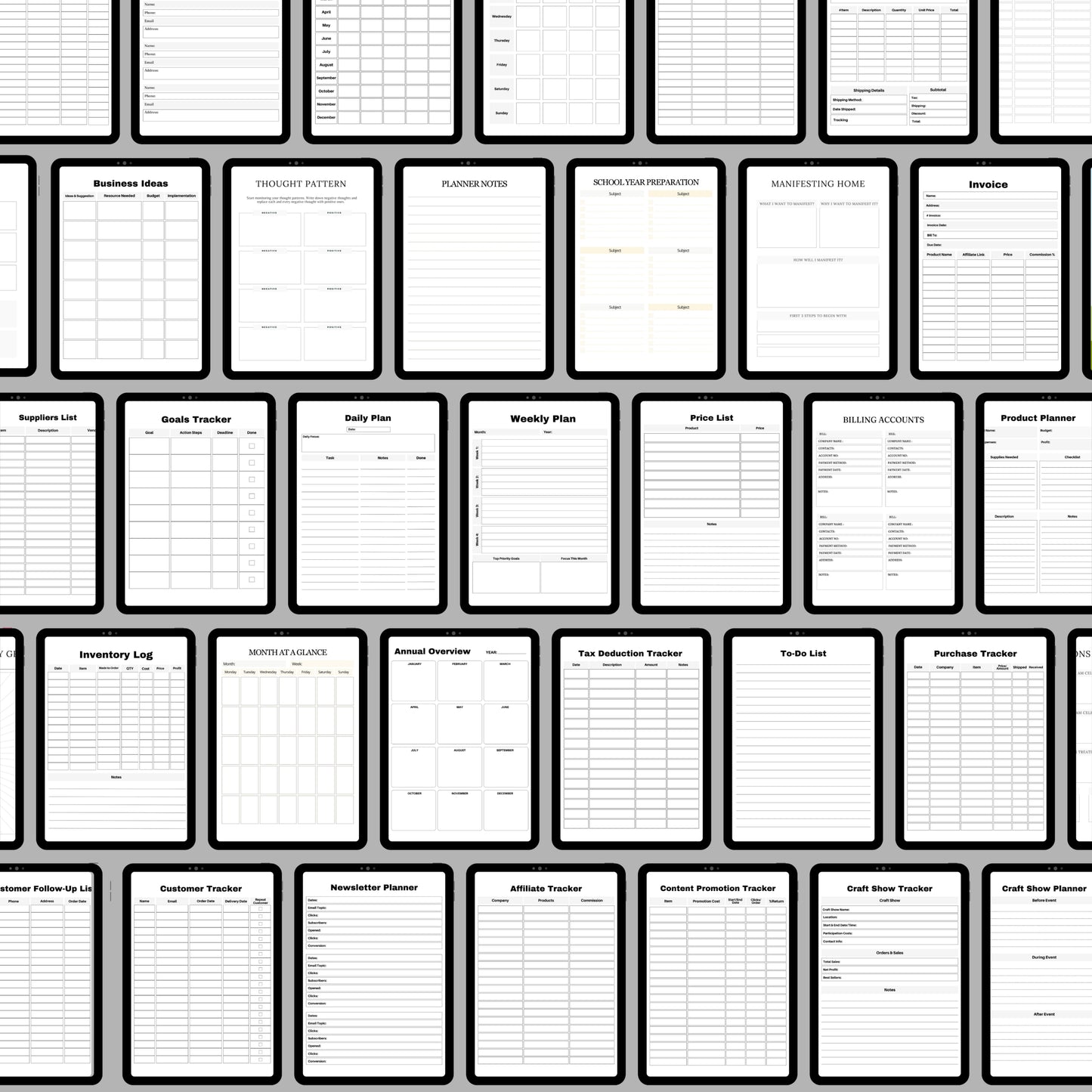 Business Planner & Tracker File Sheets