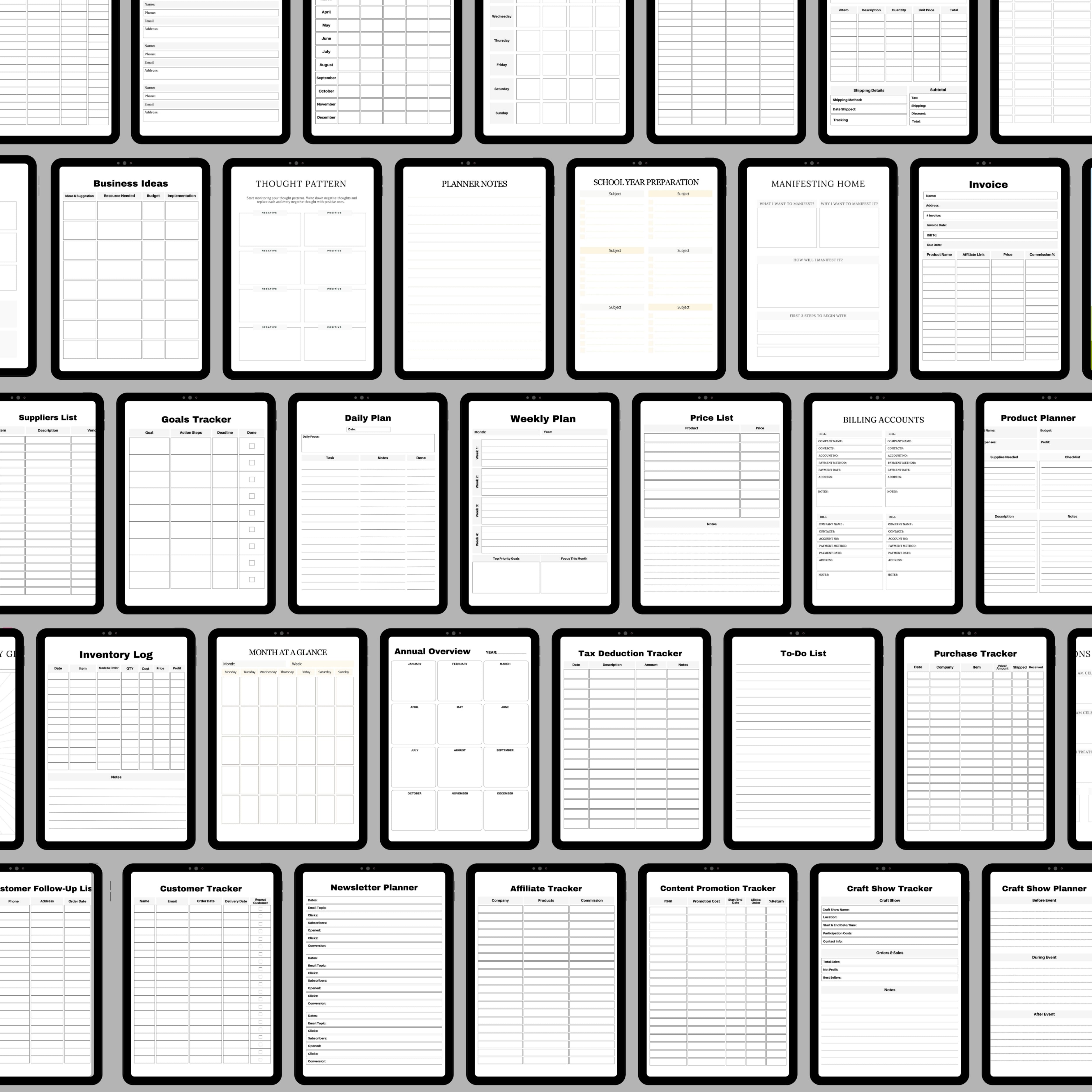 Business Planner & Tracker File Sheets