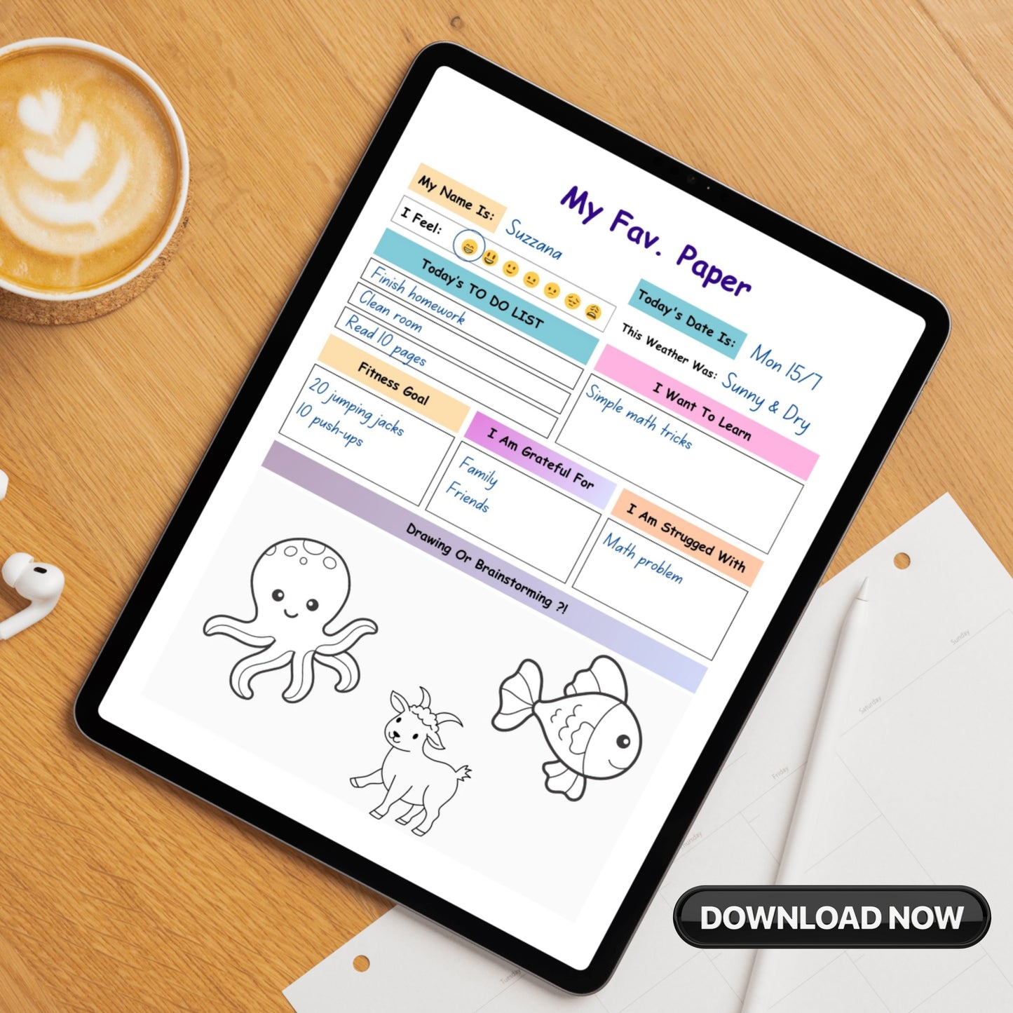 Kids Daily Journal PDF x2 Colors