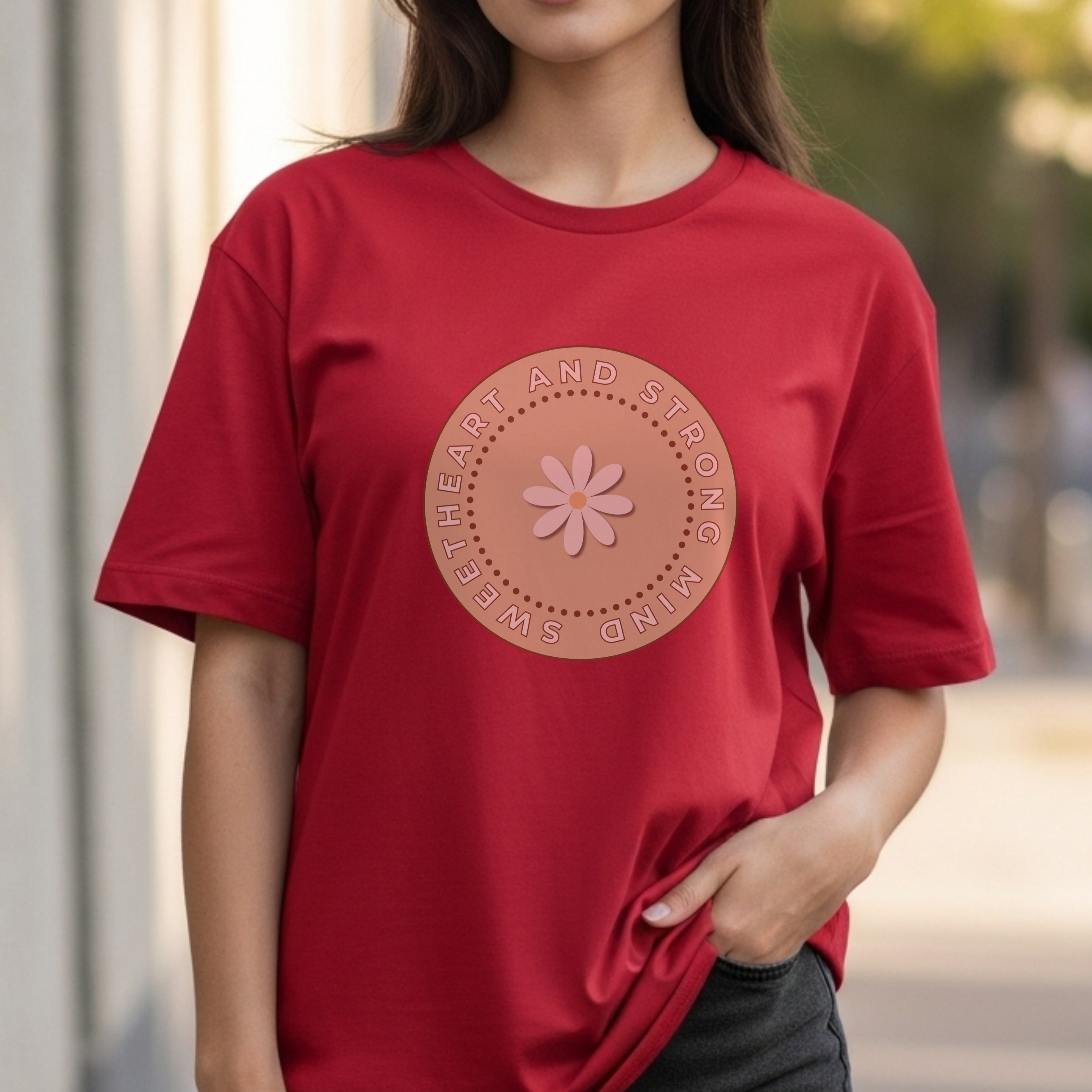 Sweetheart And Strong - Soft Daisy Flower Circle Empowered Femininity Statement Artwork