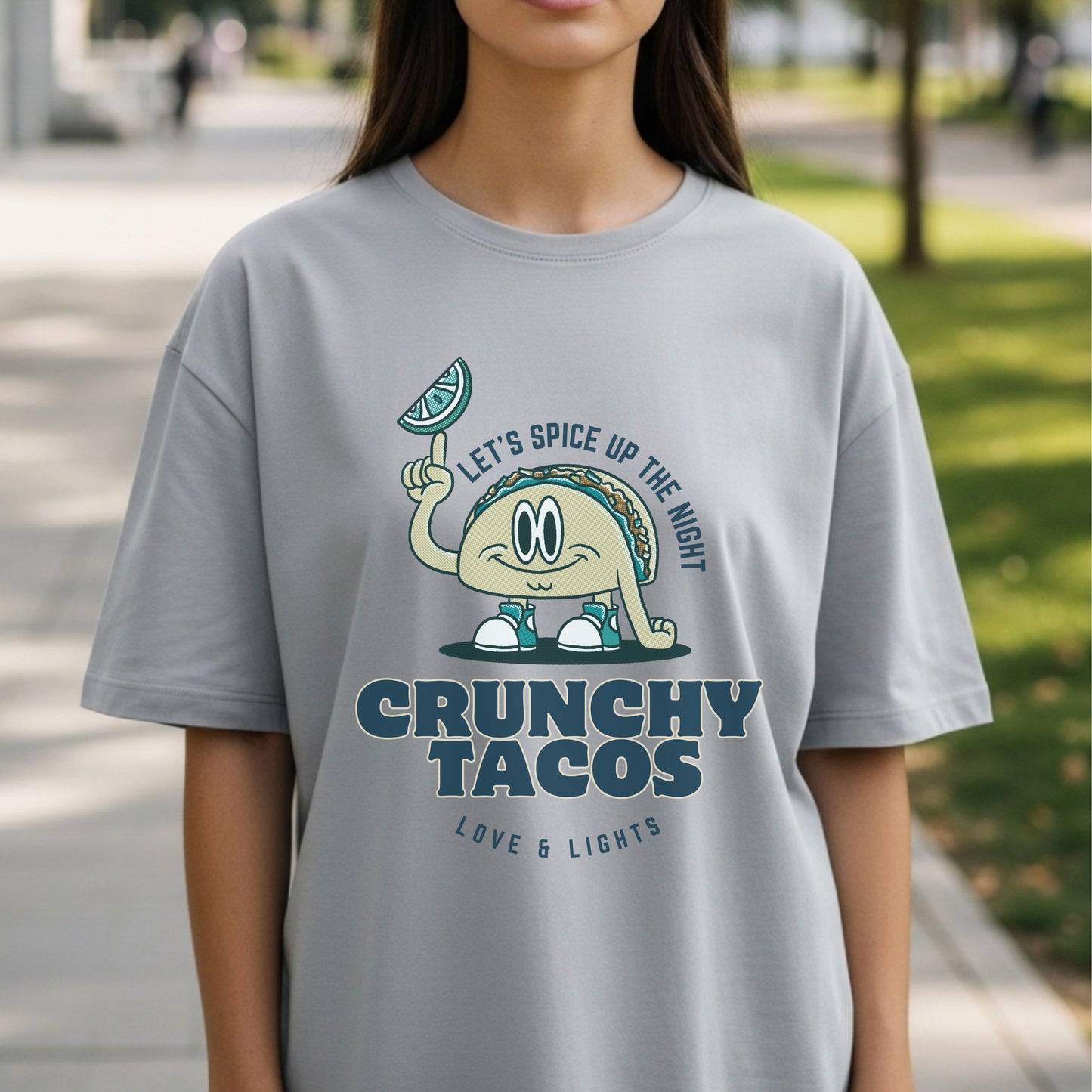 Let's Spice Up The Night - Crunchy Tacos Love & Lights Cartoon Character Fun Food Humor Artwok