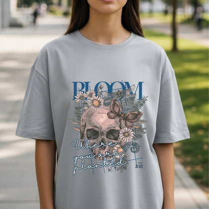 Bloom Where You Are Planted - Skull Butterfly Nature Growth Statement Artwork