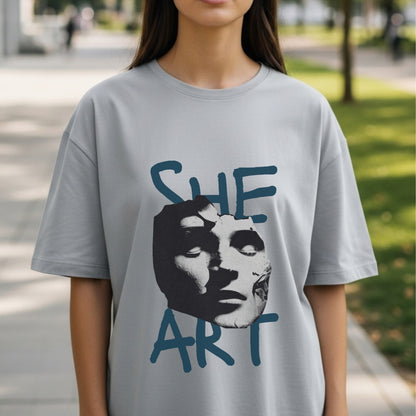 She Art - Minimalist Black & White Portrait Typography Artistic Statement Artwork