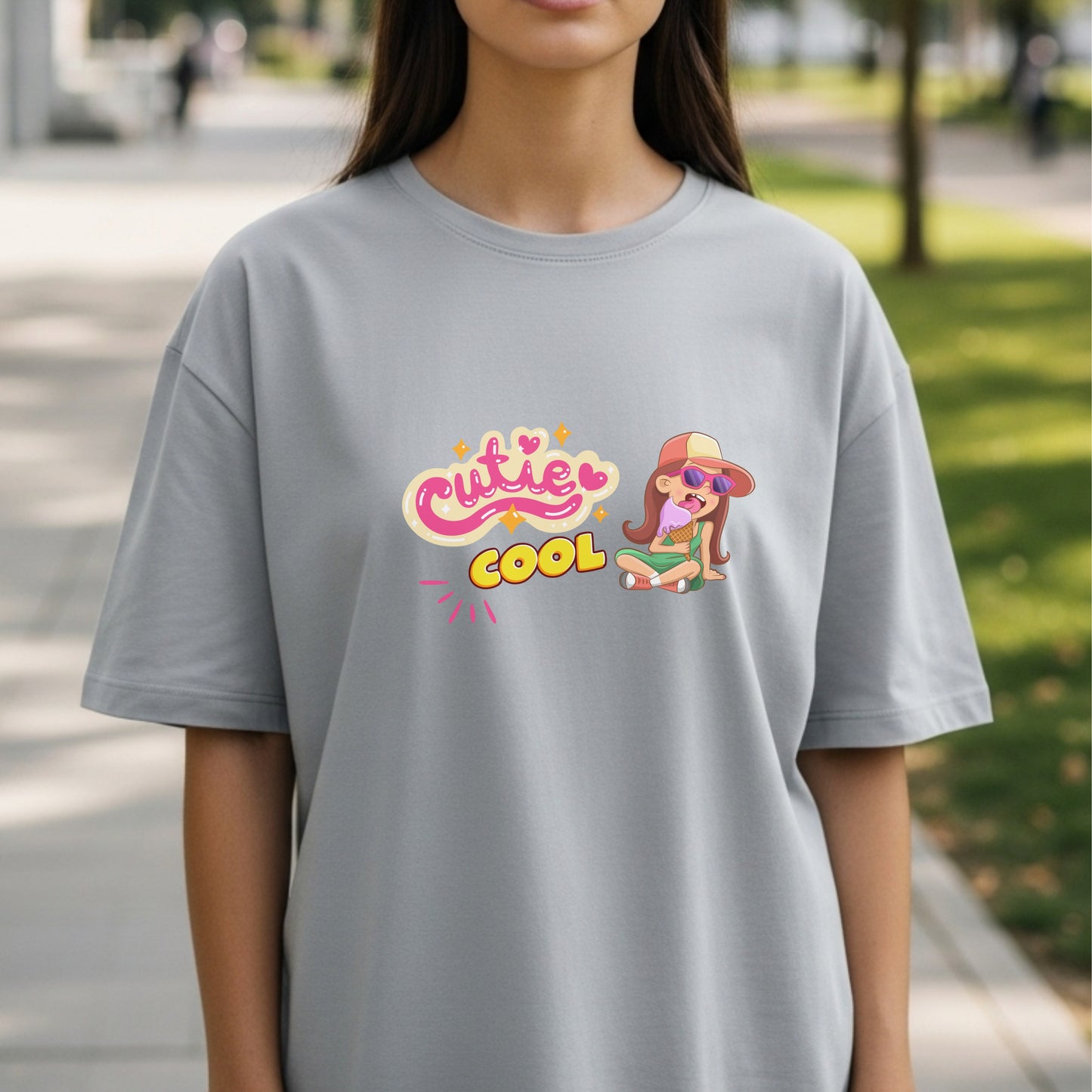 Cutie Cool - Retro Girl Relaxing with Sunglasses Pink Yellow Groovy Illustration