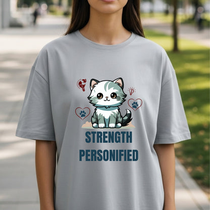 Strength Personified - Adorable Kitten with Lightbulb Hearts Cute Power Statement Artwork