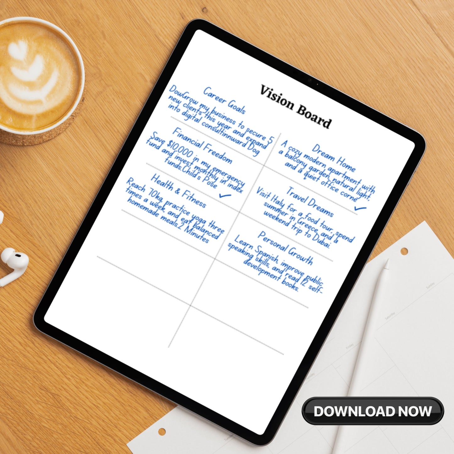 Vision Board Template Paper Sheet