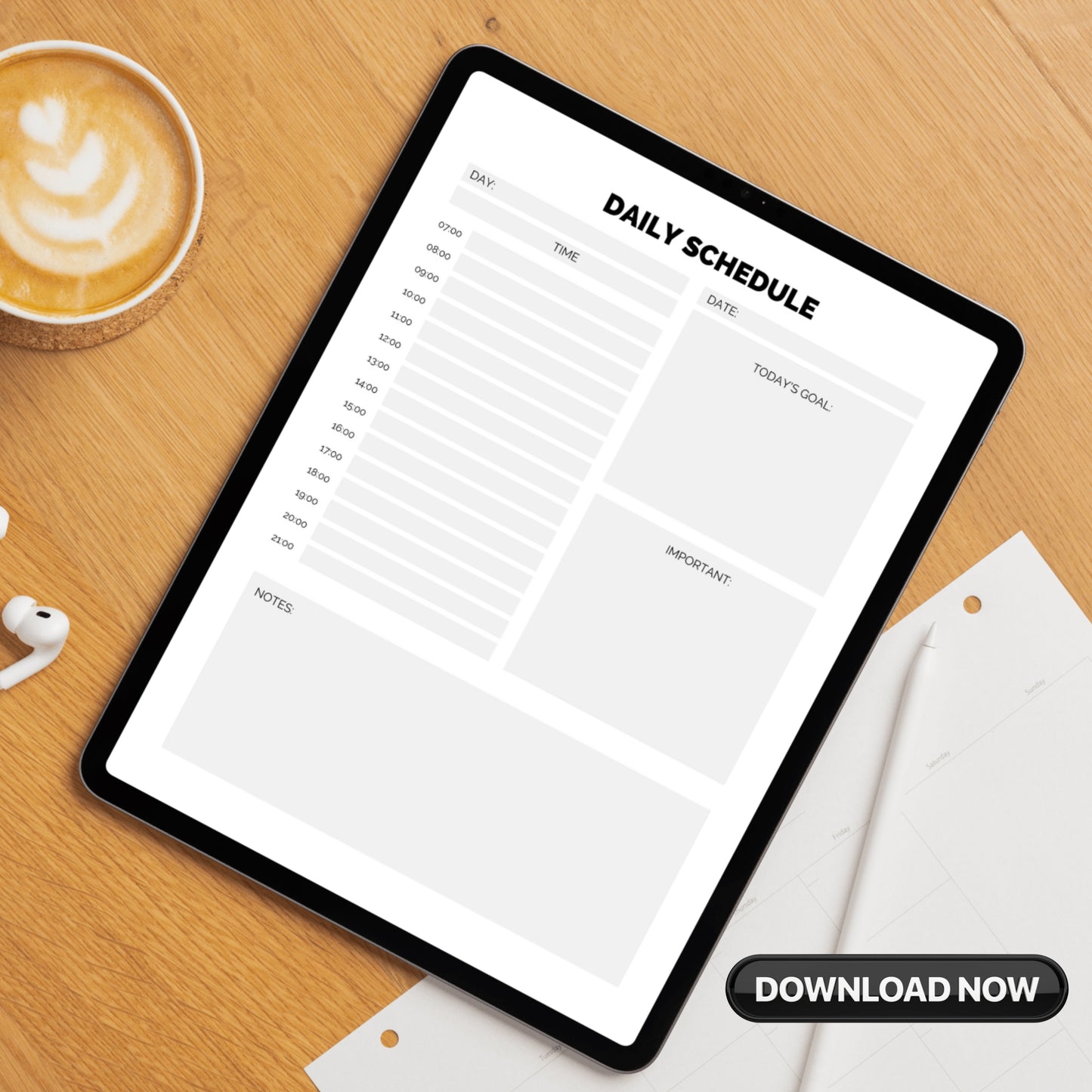 Daily Scheduler Paper Sheet