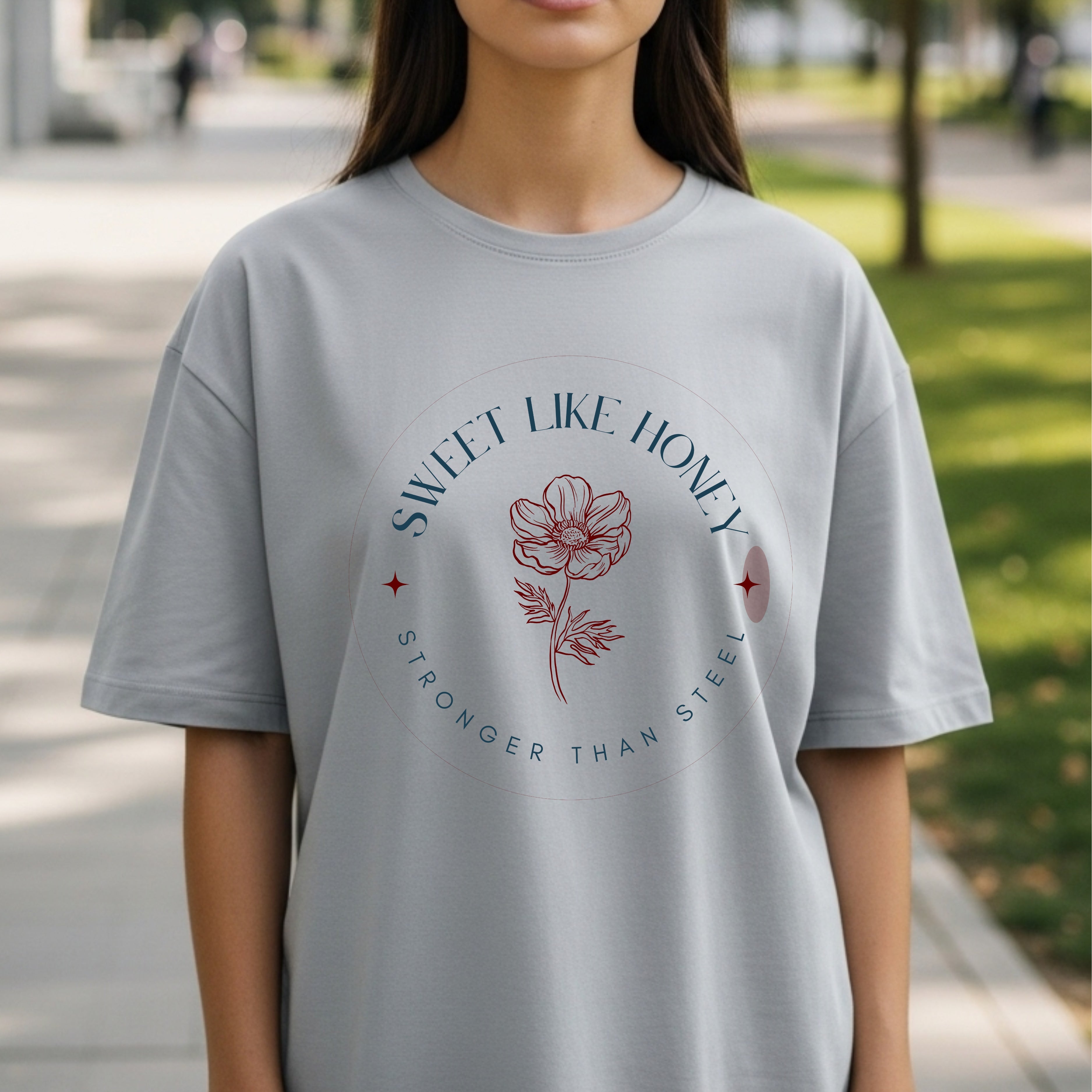 Sweet Like Honey Stronger Than Steel - Botanical Flower Circle Duality Statement Artwork