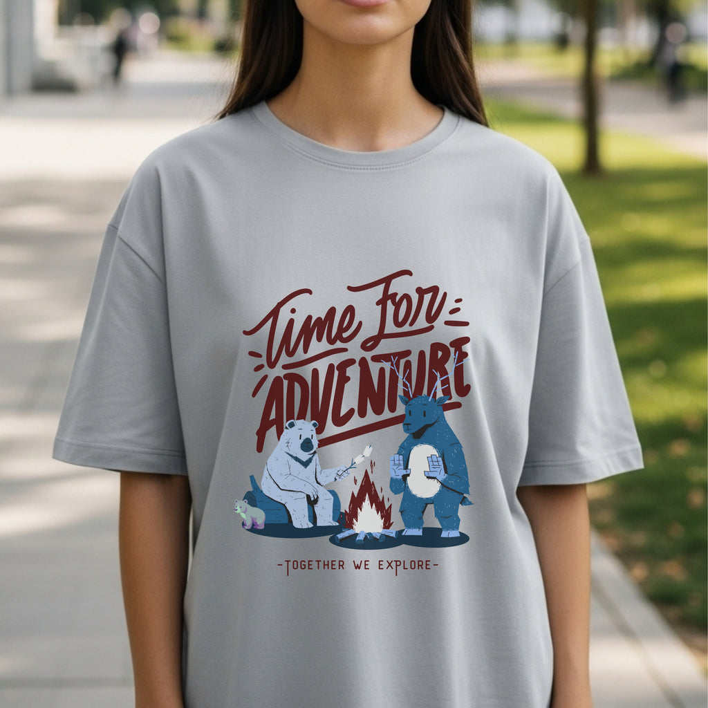 Time For Adventure Together We Explore - Bear Camping Outdoors Nature Statement Artwork