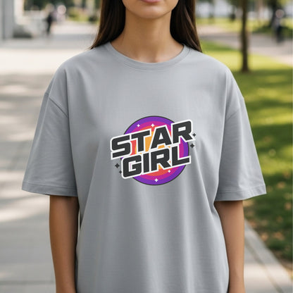 Star Girl - Retro Purple Pink Gradient Cosmic Universe Dreamer Statement Artwork