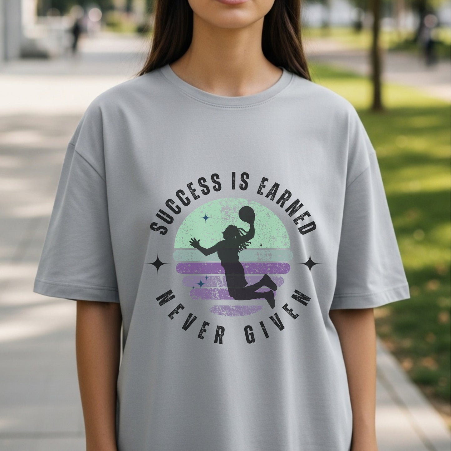 Success Is Earned Never Given - Basketball Retro Sports Motivation Statement Artwork