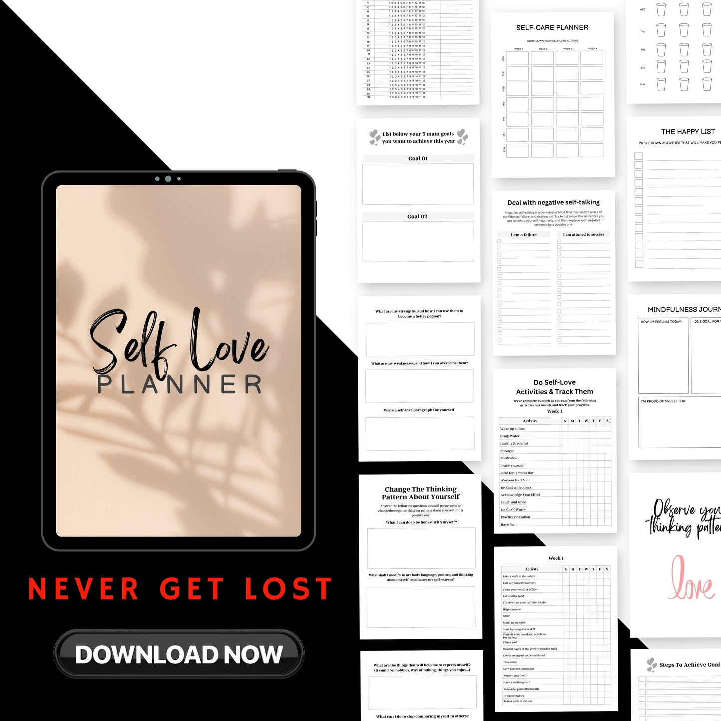 Self Love Planner & Workbook Sheets Bundle