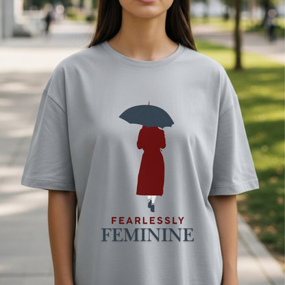 Fearlessly Feminine - Woman with Red Umbrella Silhouette Elegant Empowerment Statement Artwork
