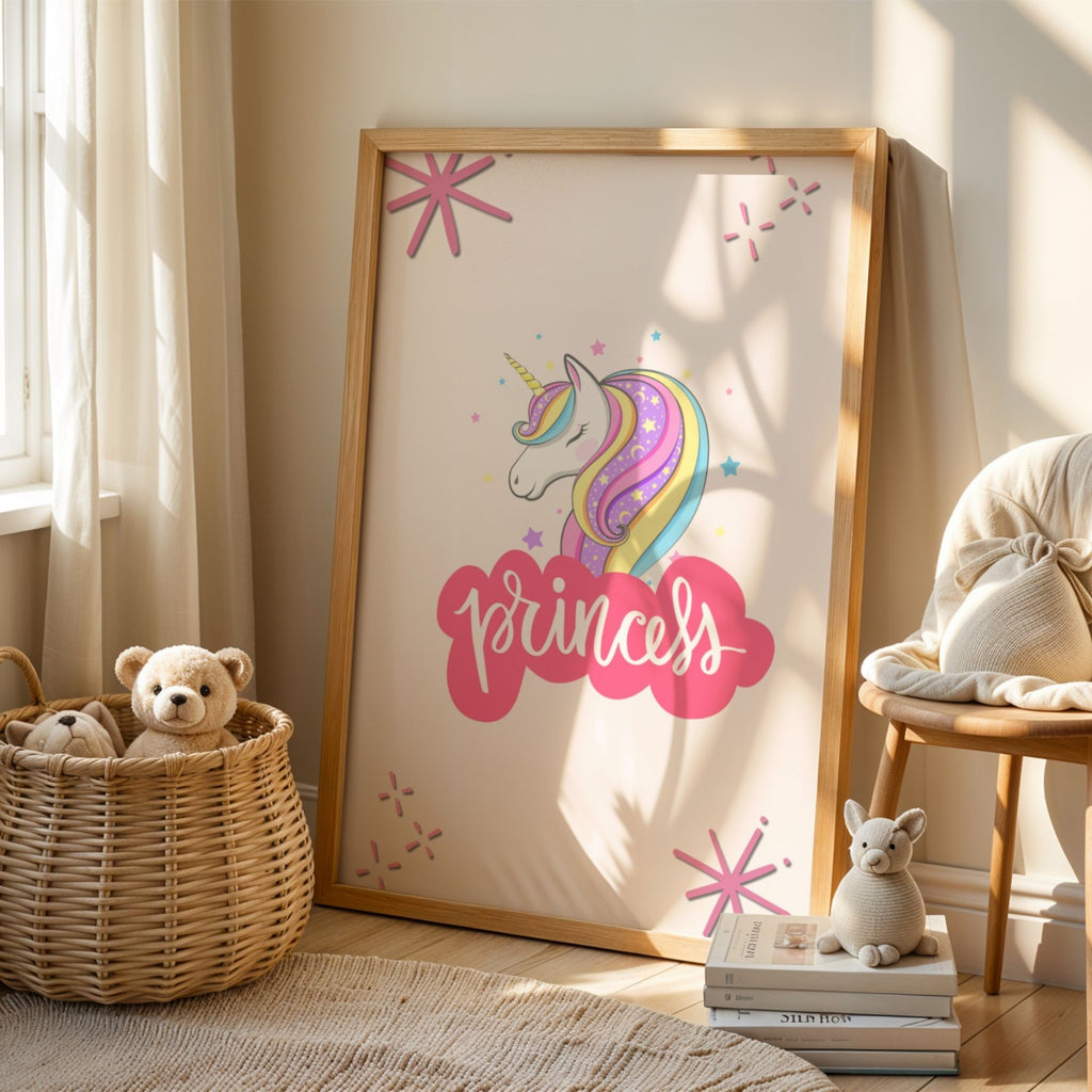 Princess Unicorn Dreamer - Magical Children's Wall Art