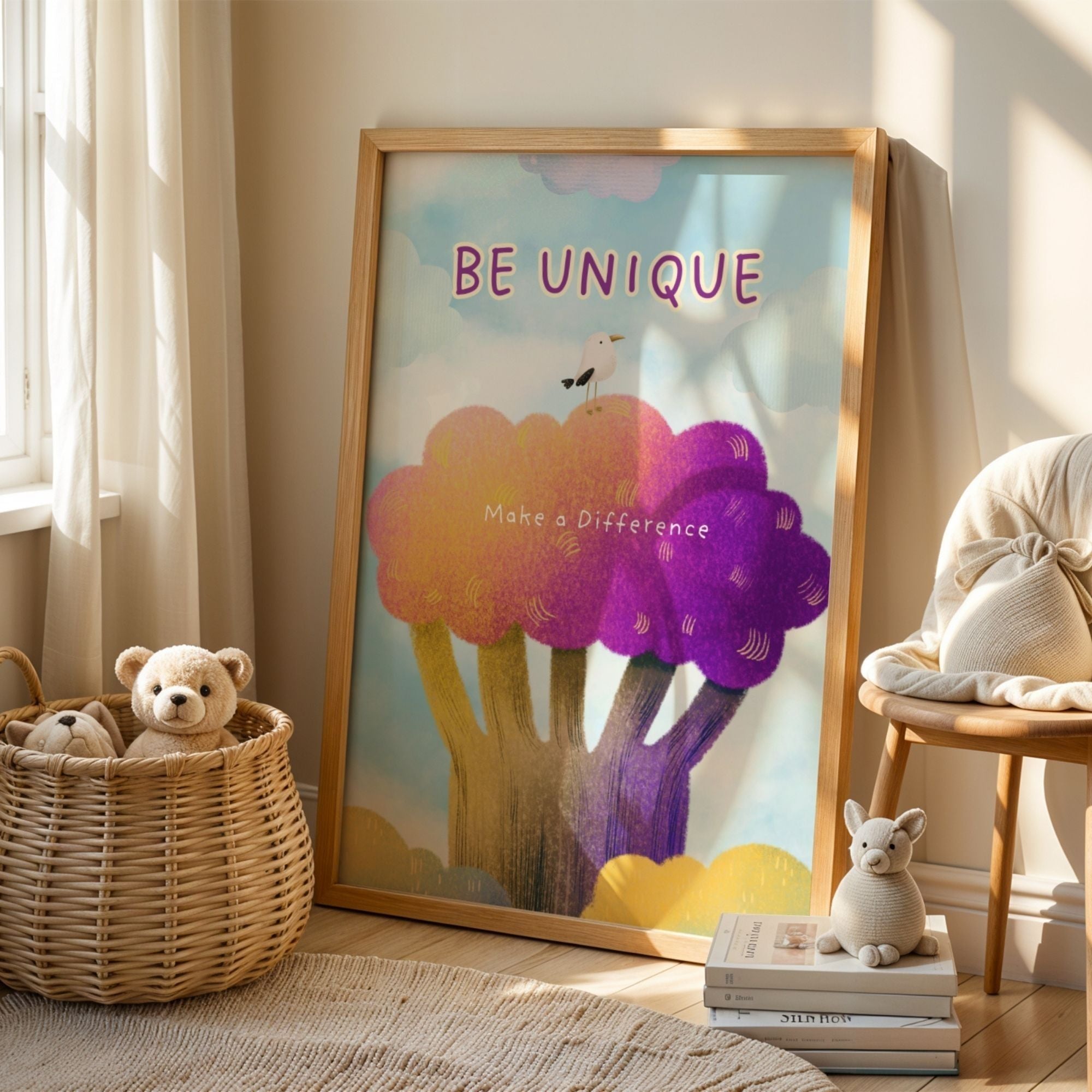 Be Unique - Inspirational Wall Art with Vibrant Rainbow Trees
