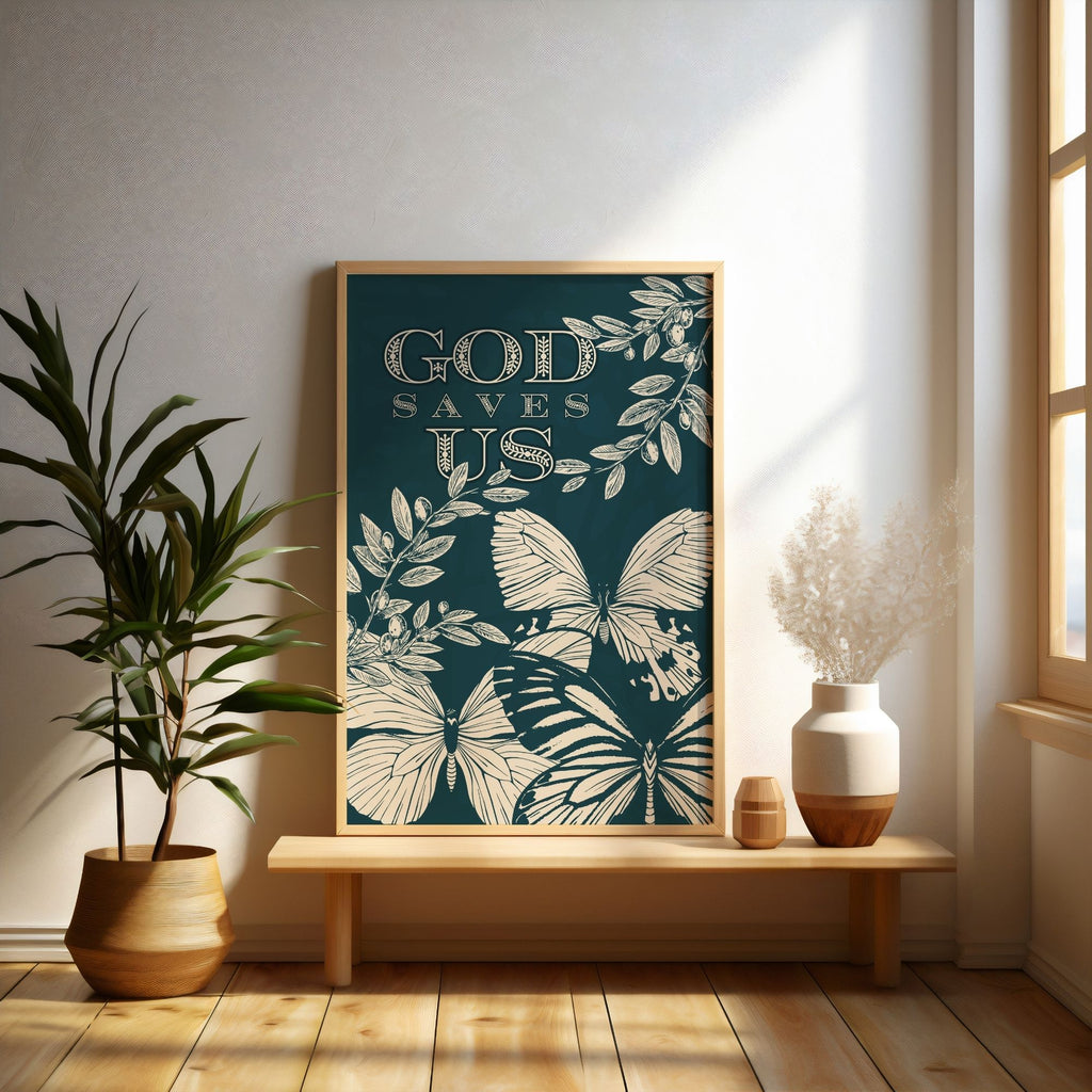 God Saves Us - Faith Butterfly & Olive Branch Wall Art