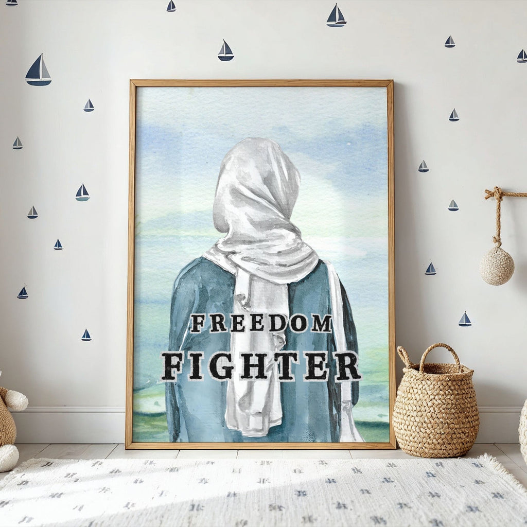 Freedom Fighter - Watercolor Empowerment Muslim Woman Portrait