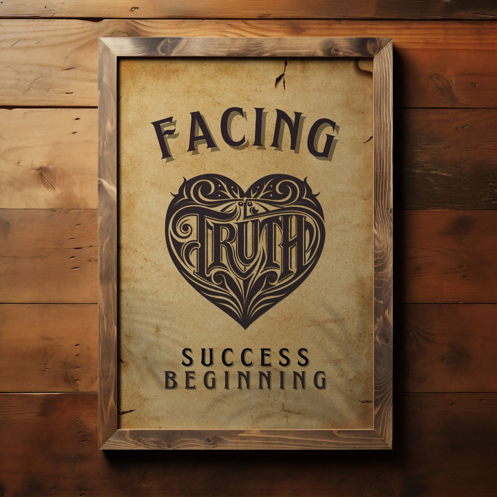 Facing Truth - Vintage Motivational Wall Art with Heart Design