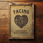 Facing Truth - Vintage Motivational Wall Art with Heart Design