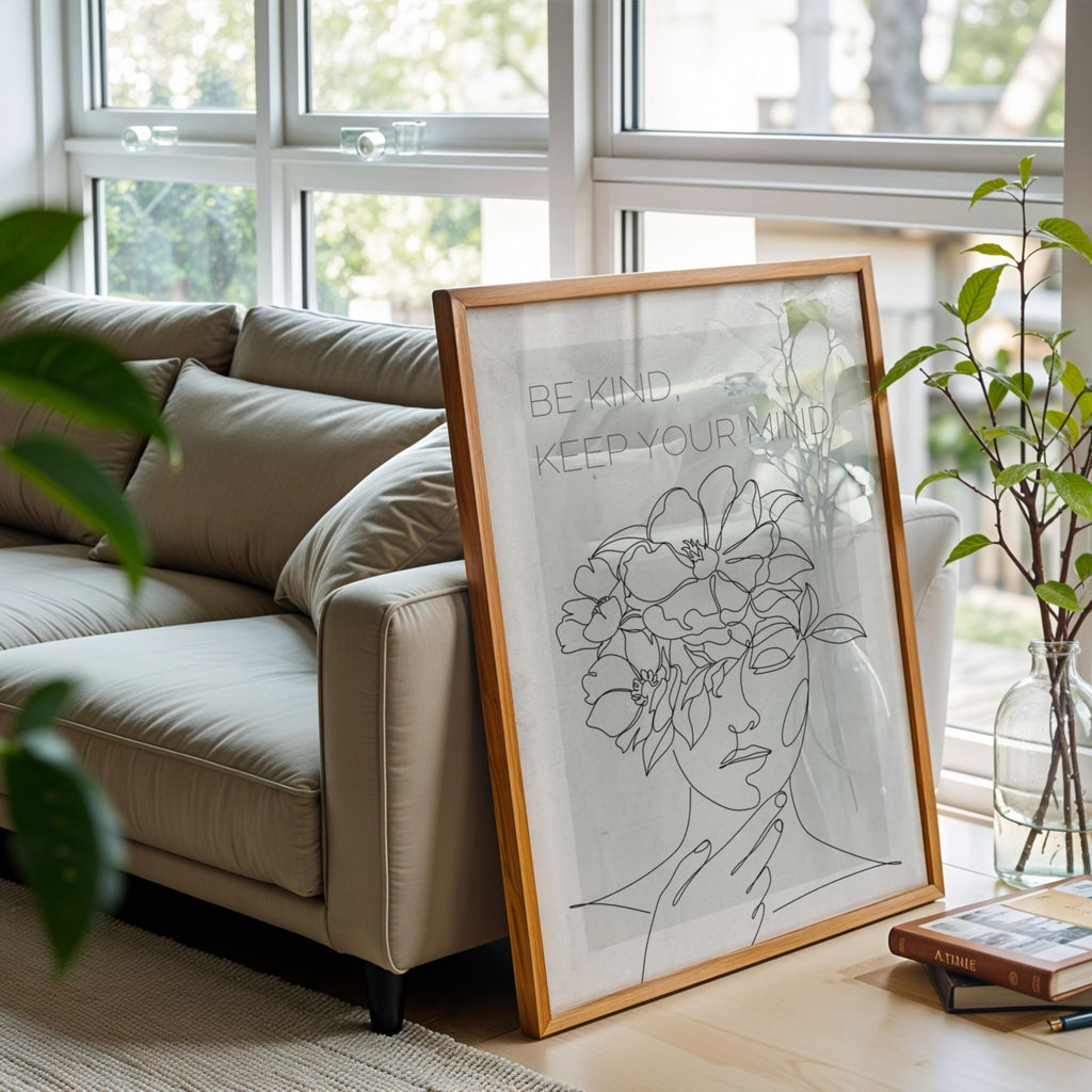 Be Kind Keep Your Mind - Mental Wellness Floral Head Wall Art